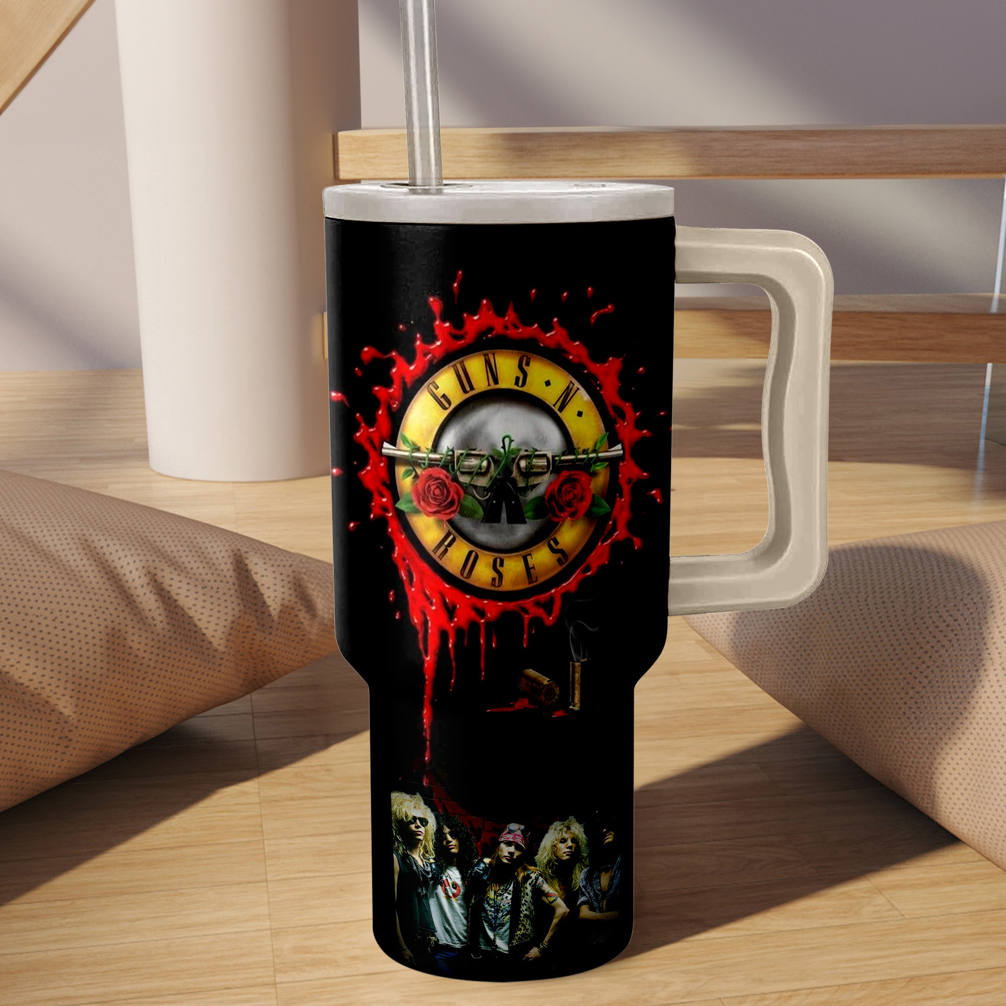 Guns Nā Roses Music Custom Stanley Quencher 40oz Stainless Steel Tumbler HG With Handle