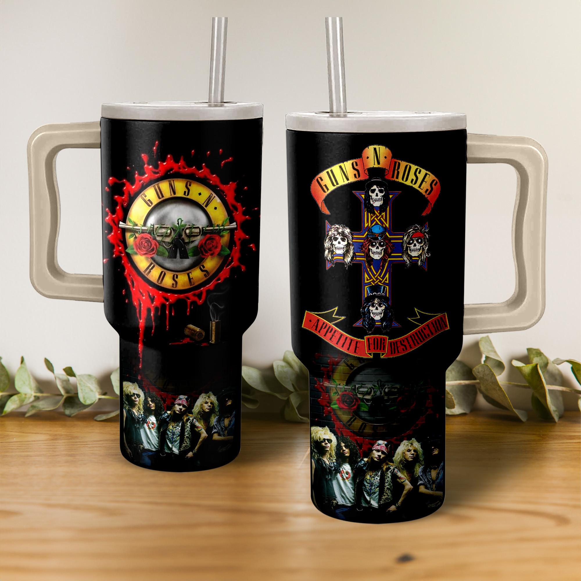 Guns Nā Roses Music Custom Stanley Quencher 40oz Stainless Steel Tumbler HG With Handle