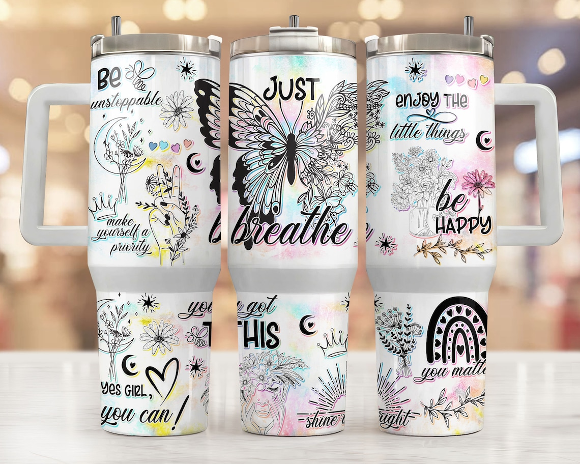 Positive Affirmations Tumbler Butterflies Inspirational Quotes s Positive 30oz or 40oz Tumbler Summer Quencher Tumbler Gift For Her Him Birthday Gift LN