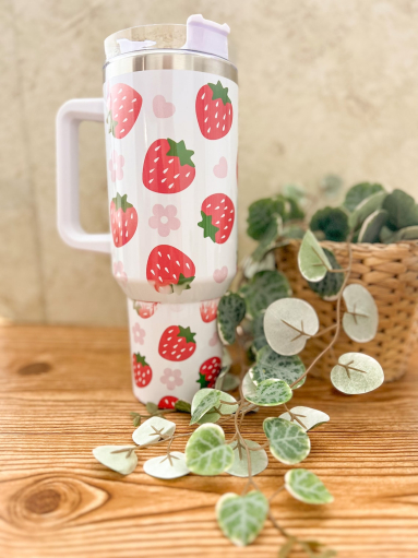 Strawberry  30oz or 40 oz| strawberry  40 oz tumbler | 40 oz tumbler| travel mug| Kawaii mug HG