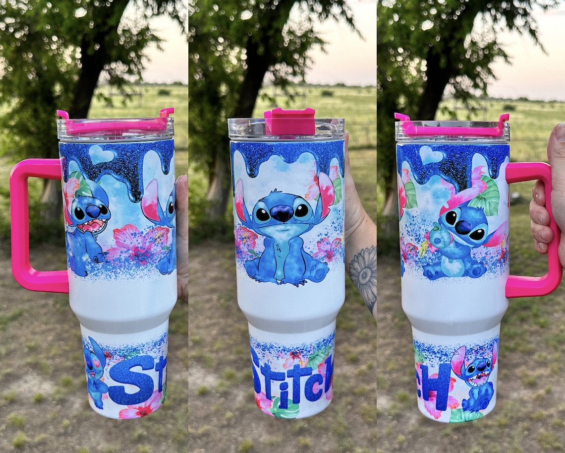Disney Stitch 30oz or 40Oz Tumbler, Blue Stitch Ohana Coffee Tumbler, Lilo Stitch Insulated Tumbler HG
