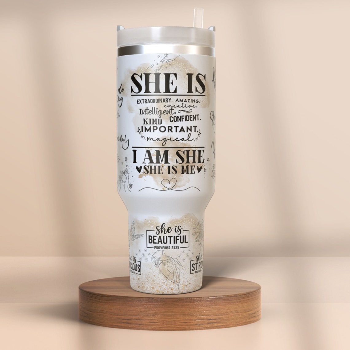 She Is Me Daily Affirmations 30oz or 40oz Tumbler Inspirational Woman Tumbler Positive Affirmations Tumbler Gift For Her Him Birthday Gift LN