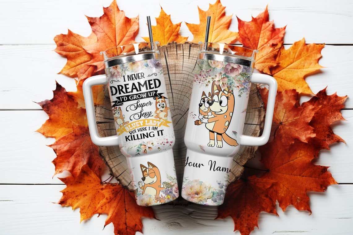 Blu3y and Bingo Mama lady Cartoon 30oz or 40oz Quencher Tumbler LN Blu3y And Friends