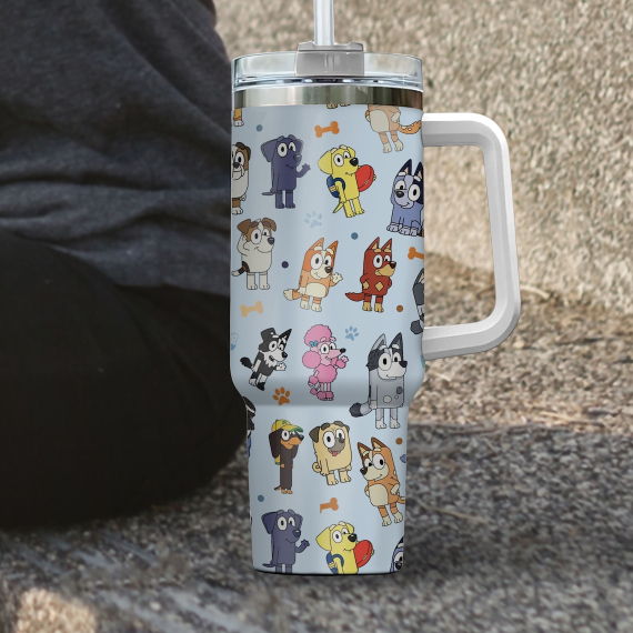 Blue Dog  Blu3y do Bingo and Family Cartoon 30oz or 40oz Quencher Tumbler LN Blu3y And Friend
