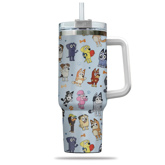 Blue Dog  Blu3y do Bingo and Family Cartoon 30oz or 40oz Quencher Tumbler LN Blu3y And Friend