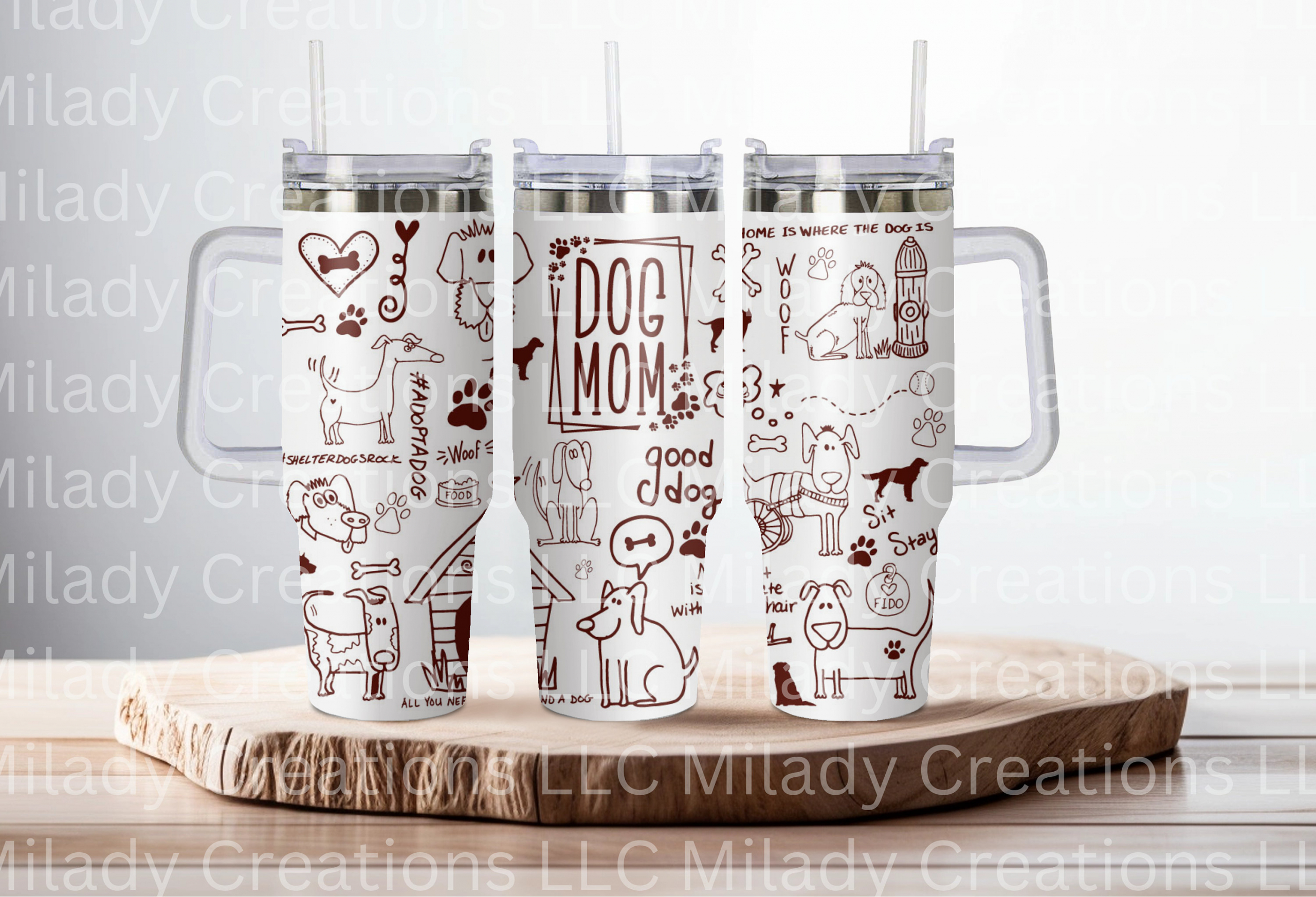 Dog Mom Engraved Tumbler, 30oz or 40oz Tumbler with Handle, Birthday Anniversary Tumbler Gift HFN
