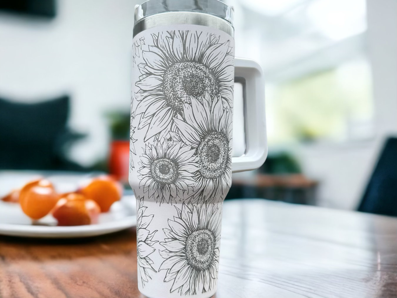 30oz or 40oz Sunflower Engraved Tumbler with Handle, Birthday Anniversary Tumbler Gift HFN