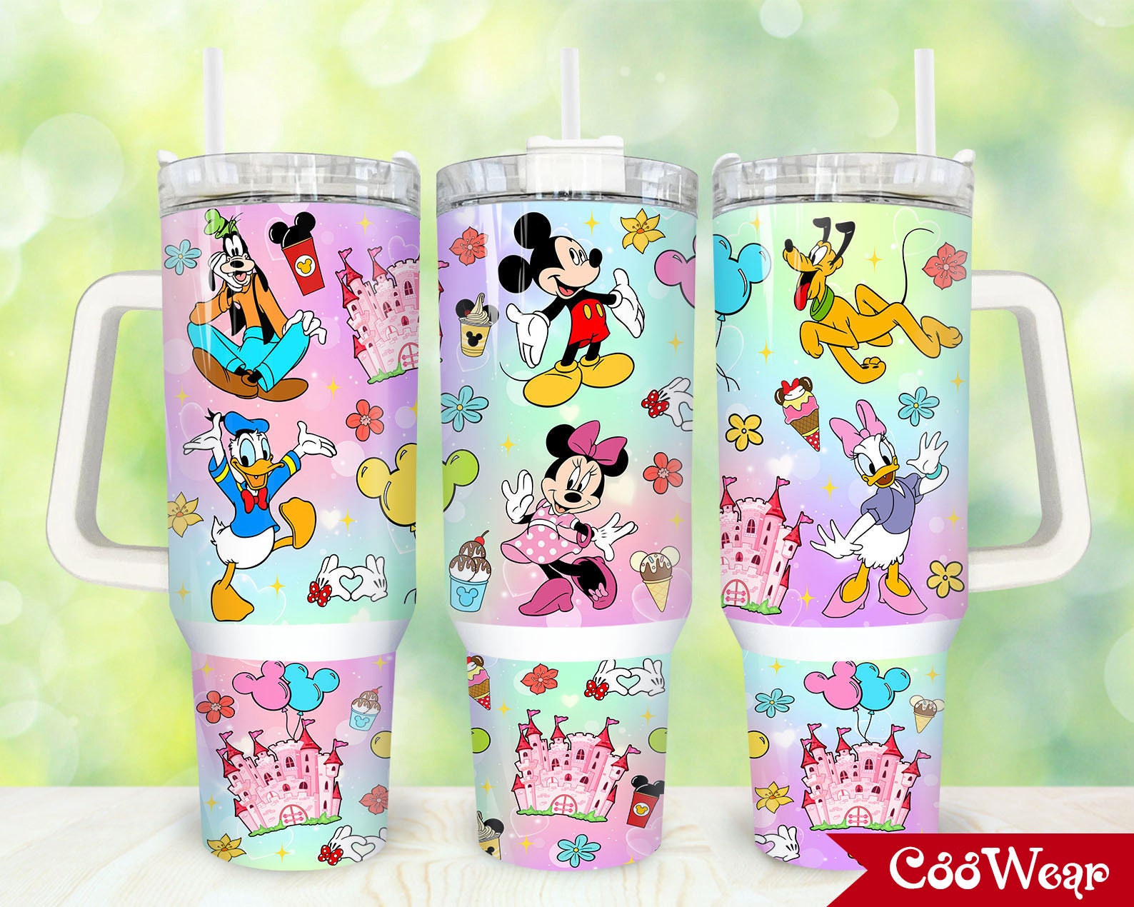 Disney Magic Cartoon Friends Mickey Donald Goofy 30oz or 40oz Tumbler with Handle, Birthday Anniversary Tumbler Gift HFN