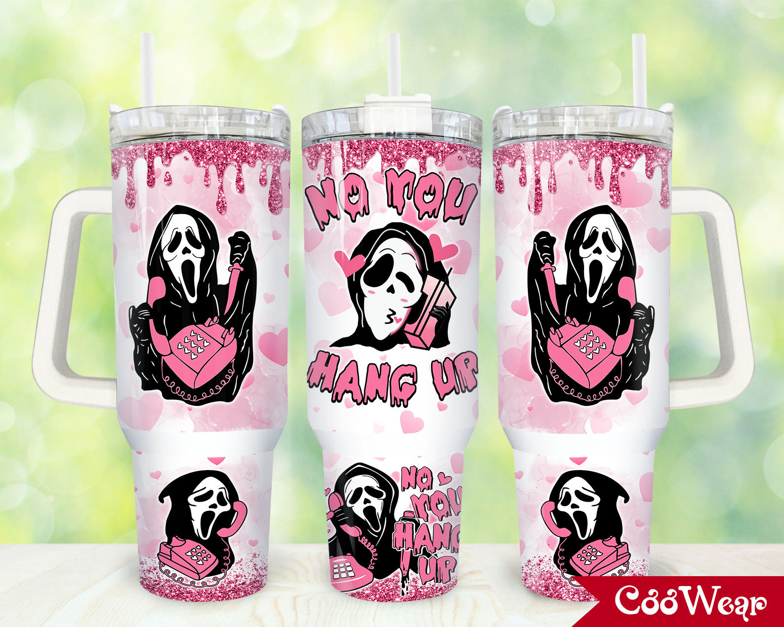 Scream Horror Characters Valentine Ghostface No You Hang Up 30oz or 40oz Tumbler with Handle, Birthday Anniversary Tumbler Gift HFN