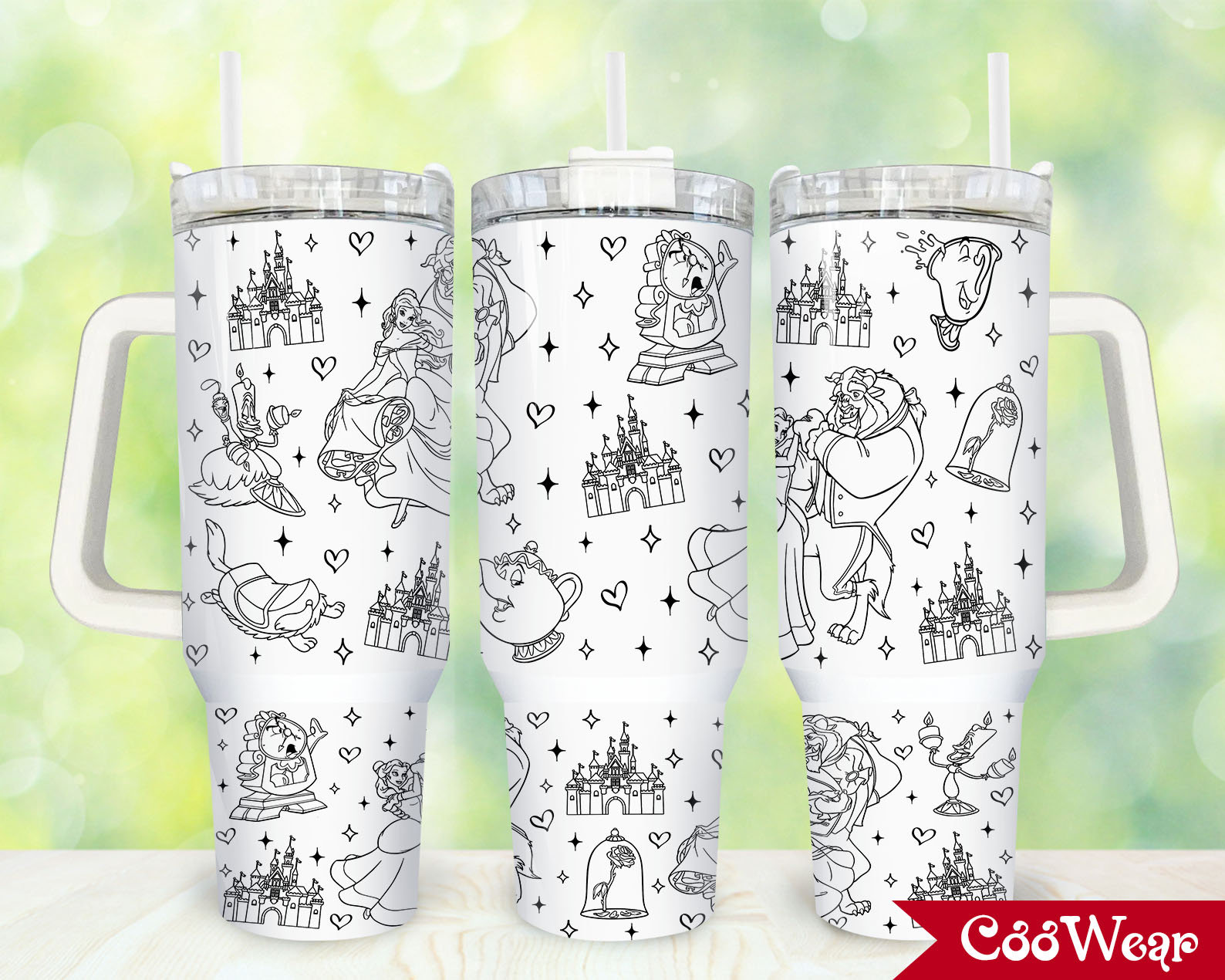 Beauty and The Beast Movies Characters 30oz or 40oz Tumbler with Handle, Gift for Disney Fan, Birthday Anniversary Tumbler Gift HFN