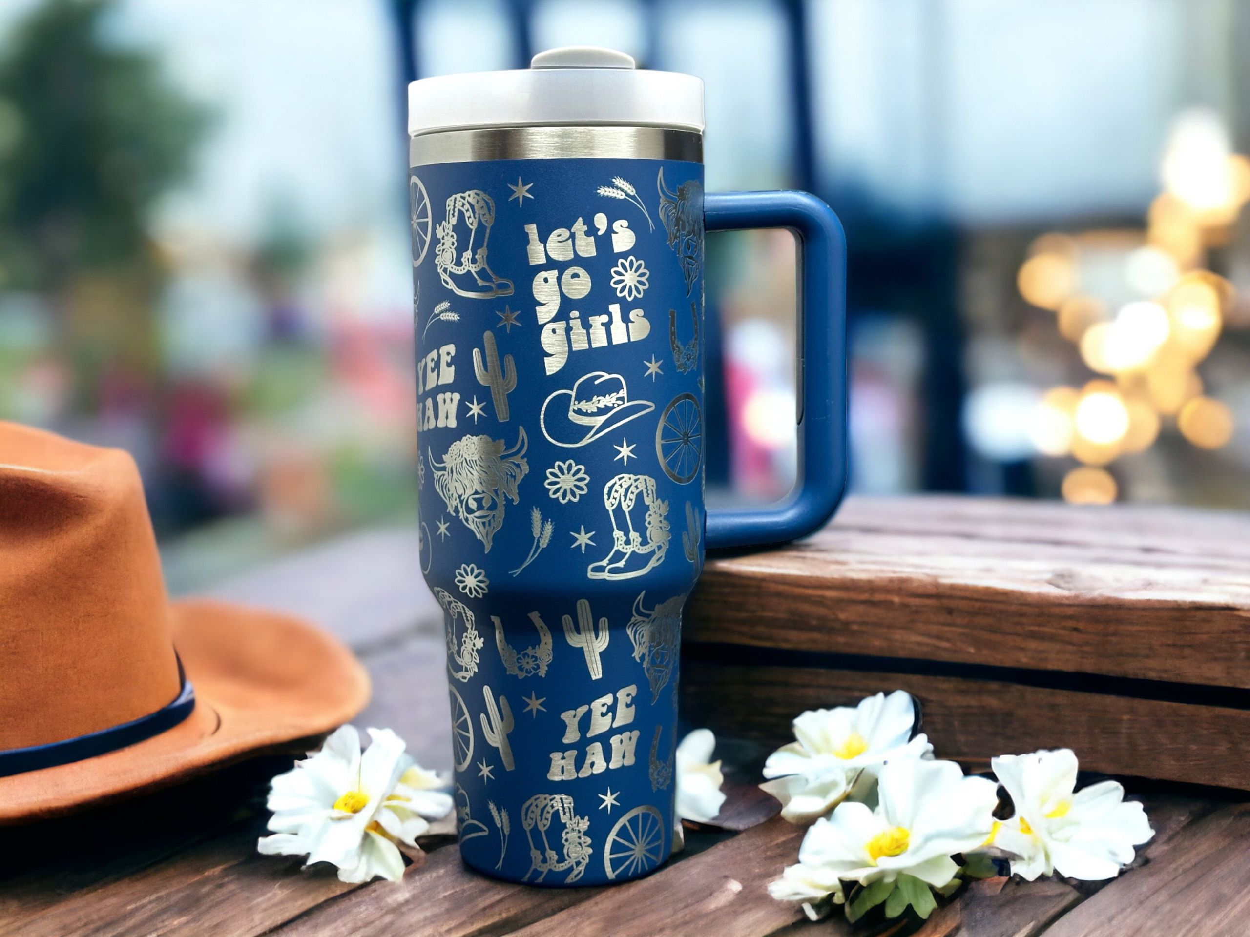 Cowgirl Yeehaw Western Highland Cow Laser Engraved 30oz or 40oz Tumbler with Handle, Birthday Anniversary Tumbler Gift HFN