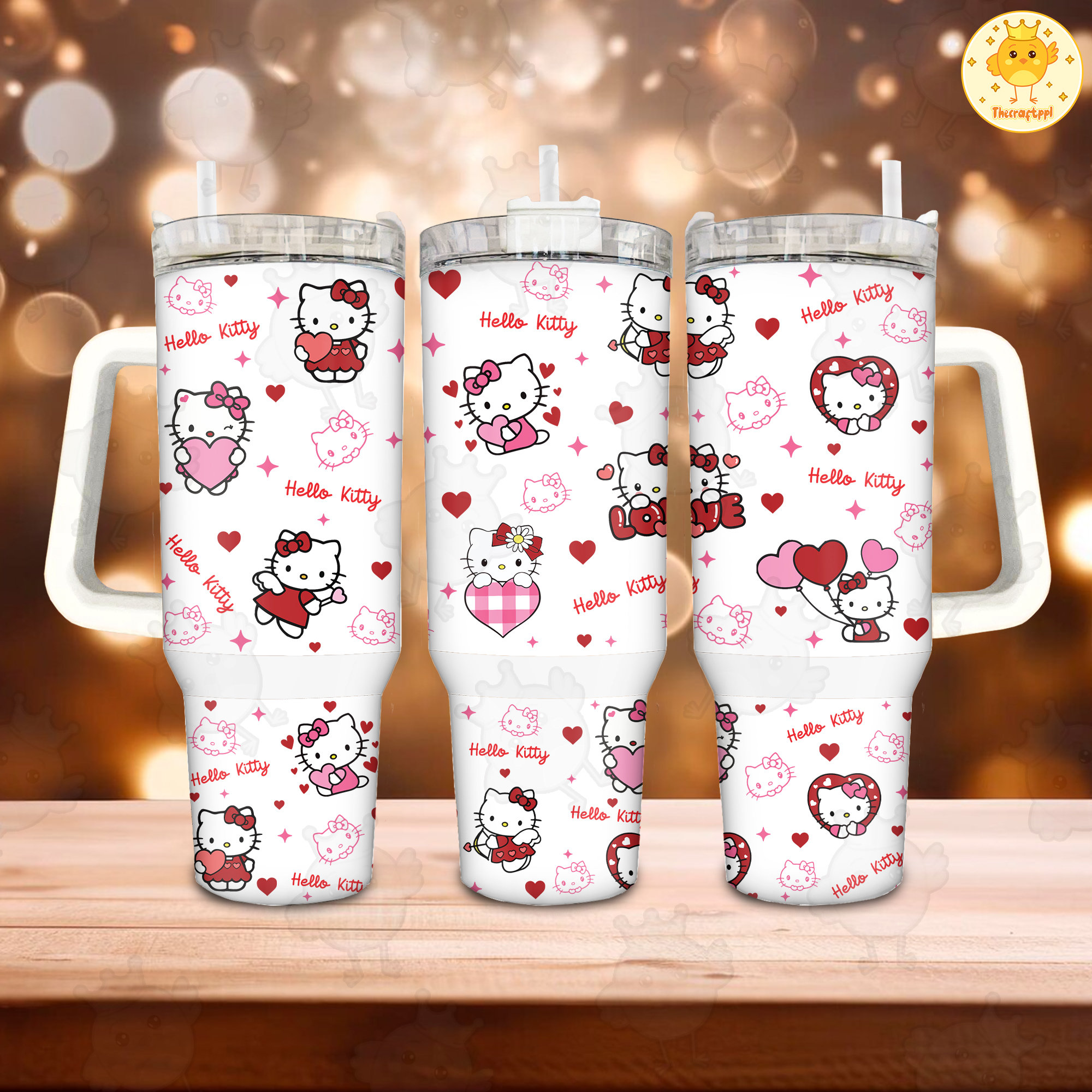Pink Hello Kitty Valentine 30oz or 40oz Tumbler with Handle, Gift for Kitty fan, Birthday Anniversary Tumbler Gift HFN