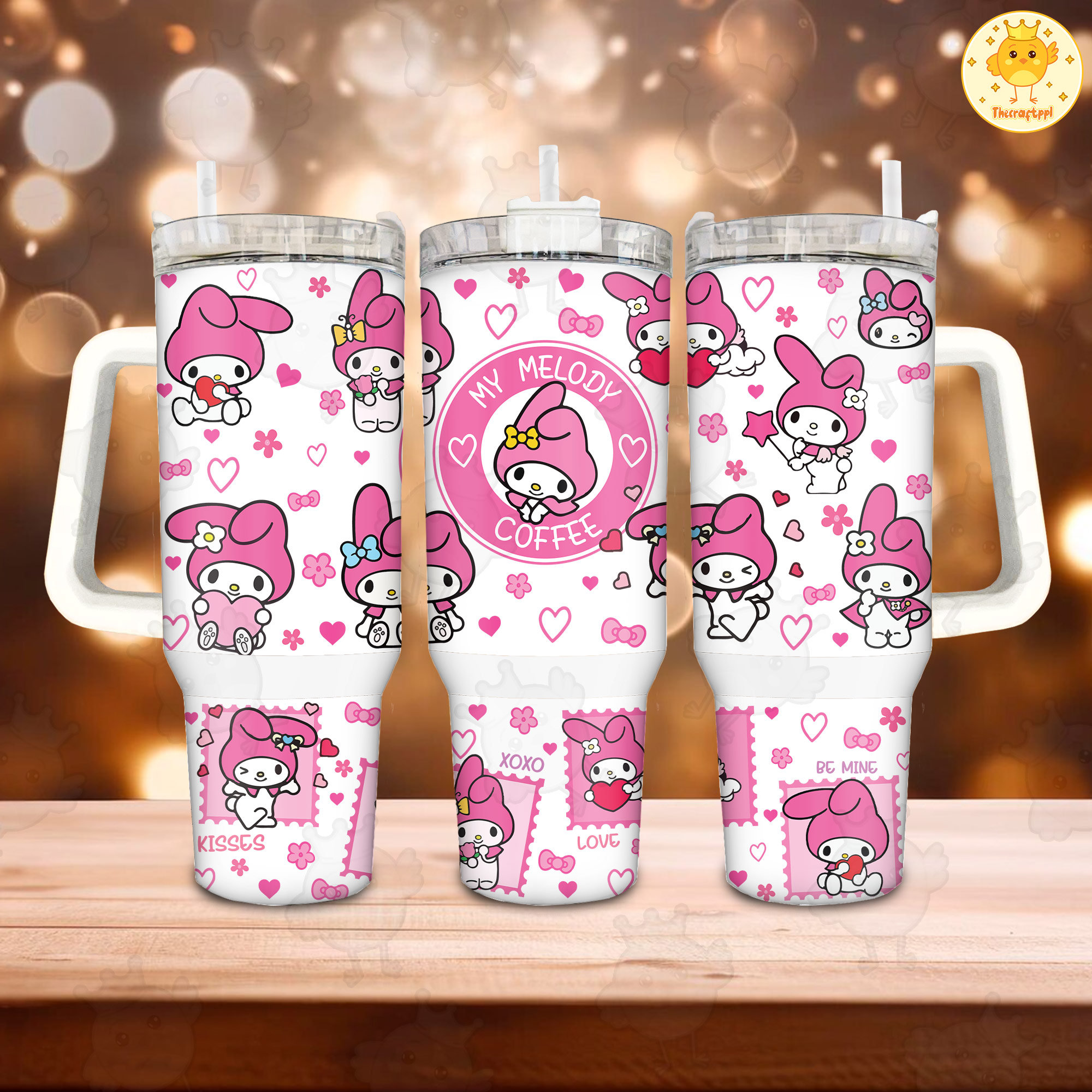 Pink Cat My Melody Coffee Tumbler 30oz or 40oz, Valentine Movies Tumbler, Pink Valentine 40oz Quencher Tumbler, Valentine Cartoon 40oz Tumbler HFN