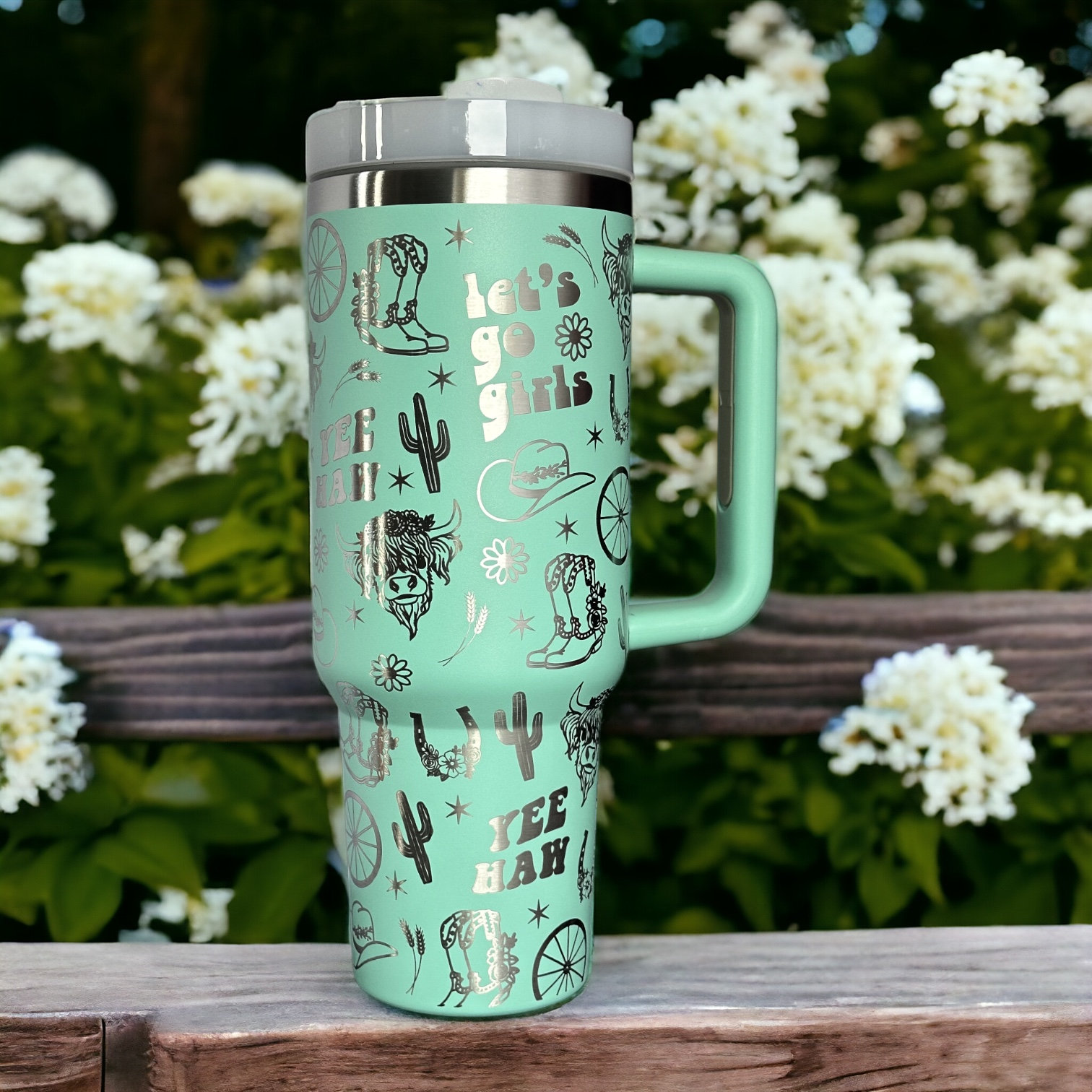 Cowgirl Yeehaw Western Highland Cow Laser Engraved 30oz or 40oz Tumbler with Handle, Birthday Anniversary Tumbler Gift HFN