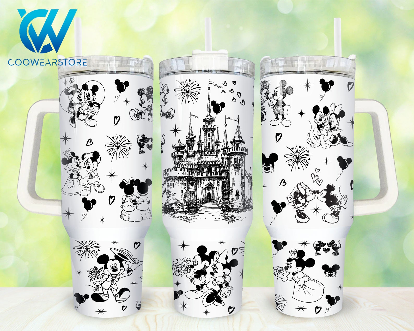 Disney Mickey Cartoon Characters 30oz or 40oz Tumbler with Handle, Gift for Couple Mickey and Minnie Fan, Birthday Anniversary Tumbler Gift HFN