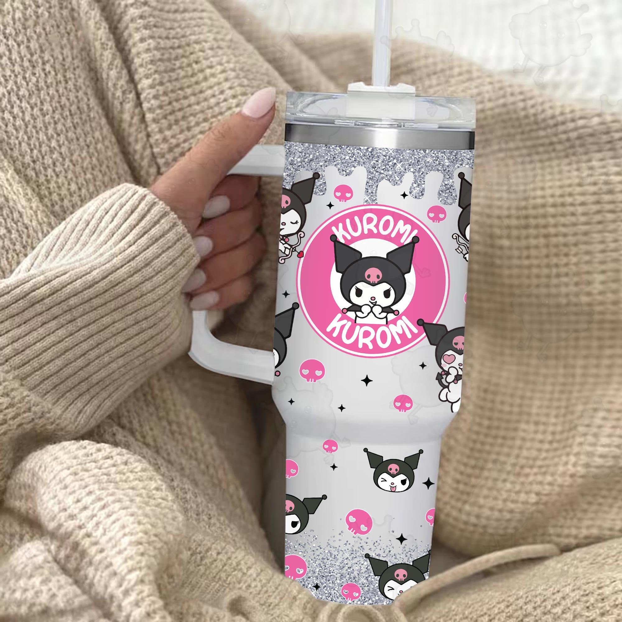 Kuromi Coffee Tumbler 30oz or 40oz, Valentine Movies Tumbler, Hello Kitty Fans Gift Valentine 40oz Quencher Tumbler, Valentine Cartoon 40oz Tumbler HFN