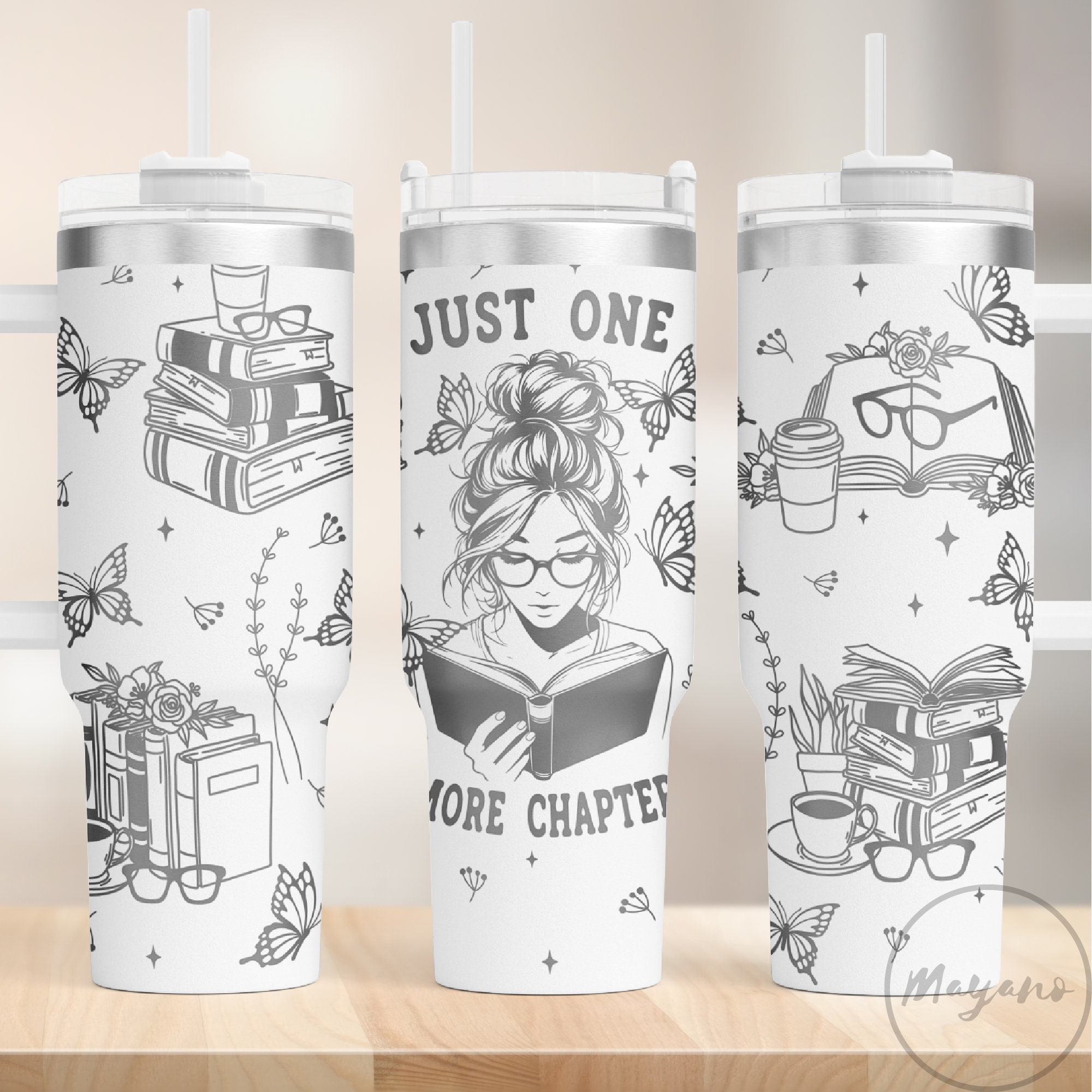 Just One More Chapter Book Lover Laser Engraving 30oz or 40oz Tumbler with Handle, Birthday Anniversary Tumbler Gift HFN