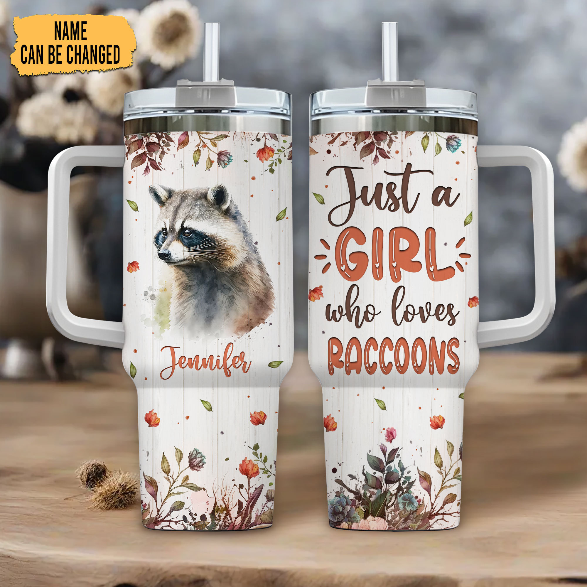 Personalized Raccoon 30oz or 40oz Tumbler With Handle And Straw-Just A Girl Who Lovers Raccoons-Raccoon Gifts For Women-Gifts For Her-Birthday Gifts 30oz or 40oz Tumbler HFN