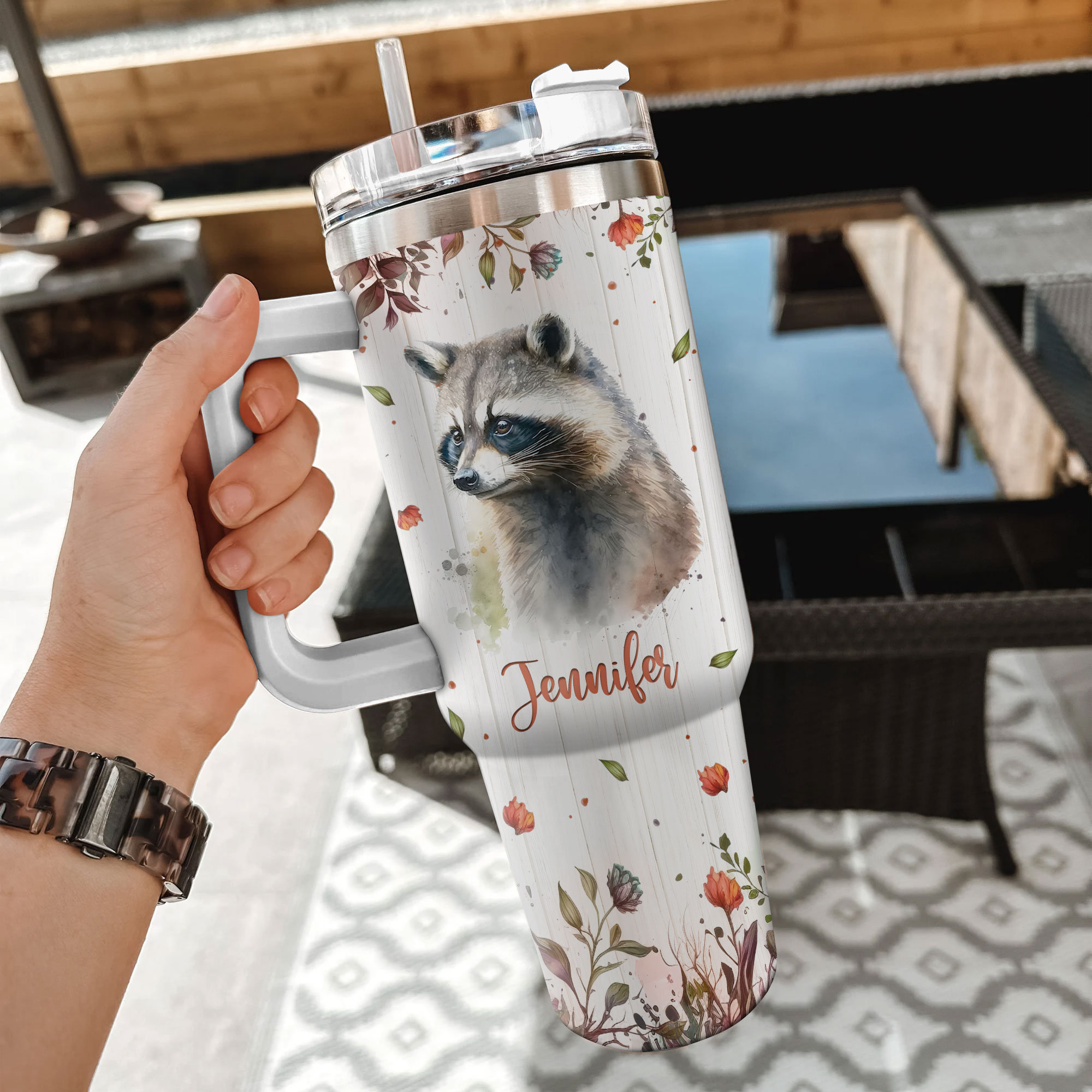 Personalized Raccoon 30oz or 40oz Tumbler With Handle And Straw-Just A Girl Who Lovers Raccoons-Raccoon Gifts For Women-Gifts For Her-Birthday Gifts 30oz or 40oz Tumbler HFN
