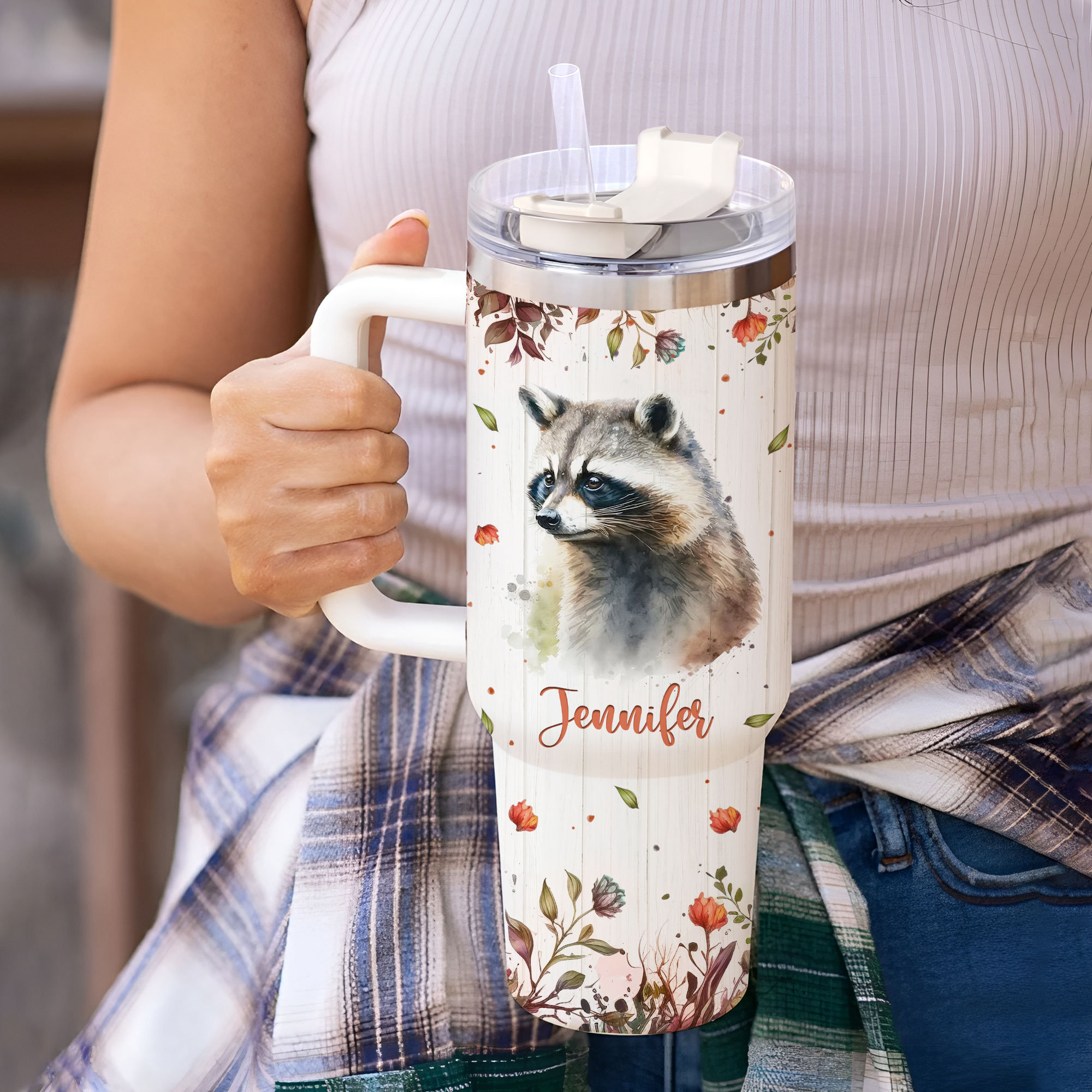 Personalized Raccoon 30oz or 40oz Tumbler With Handle And Straw-Just A Girl Who Lovers Raccoons-Raccoon Gifts For Women-Gifts For Her-Birthday Gifts 30oz or 40oz Tumbler HFN