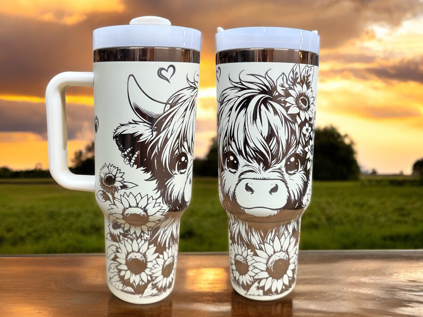 Baby Highland Cow Sunflower tumbler|Personalized water bottle 30oz or 40oz Tumbler with Handle, Birthday Anniversary Tumbler Gift HFN