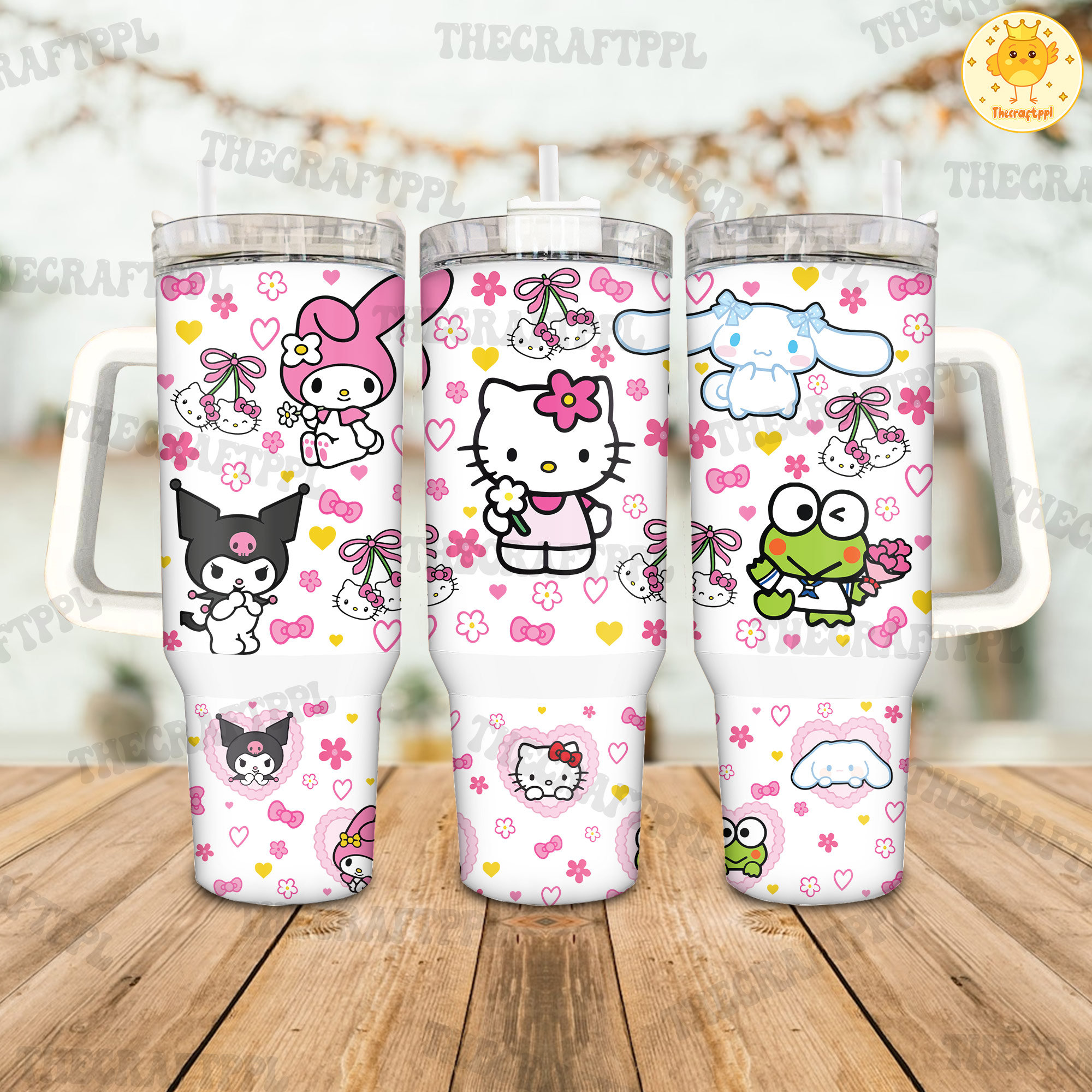 Friends Cat Hello Kitty Fan 30oz or 40oz Tumbler with Handle, Cute Cat Tumbler, Cartoon Movies Fan Gift, Gift For Mom 40oz Quencher Tumbler HFN