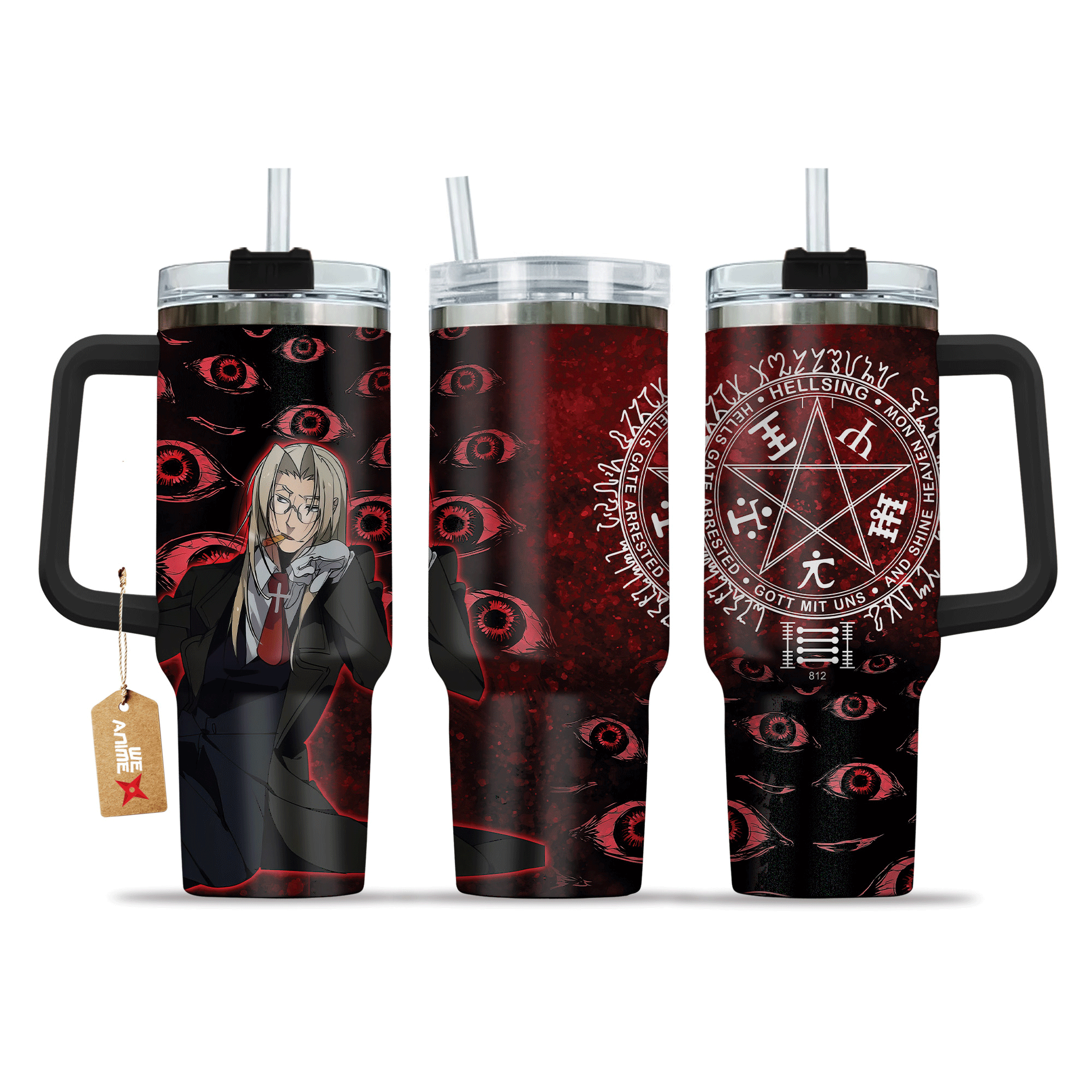 Integra Hellsing Anime Custom 30oz or 40oz Quencher Stainless Steel Tumbler With Handle, Best Gift Idea NVA