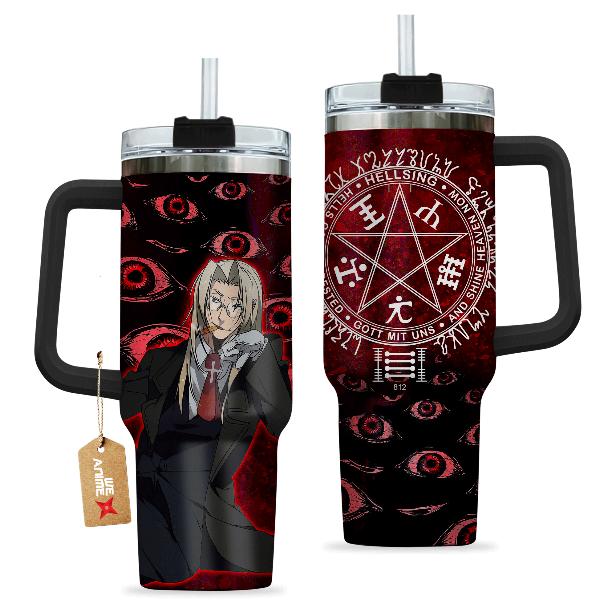 Integra Hellsing Anime Custom 30oz or 40oz Quencher Stainless Steel Tumbler With Handle, Best Gift Idea NVA