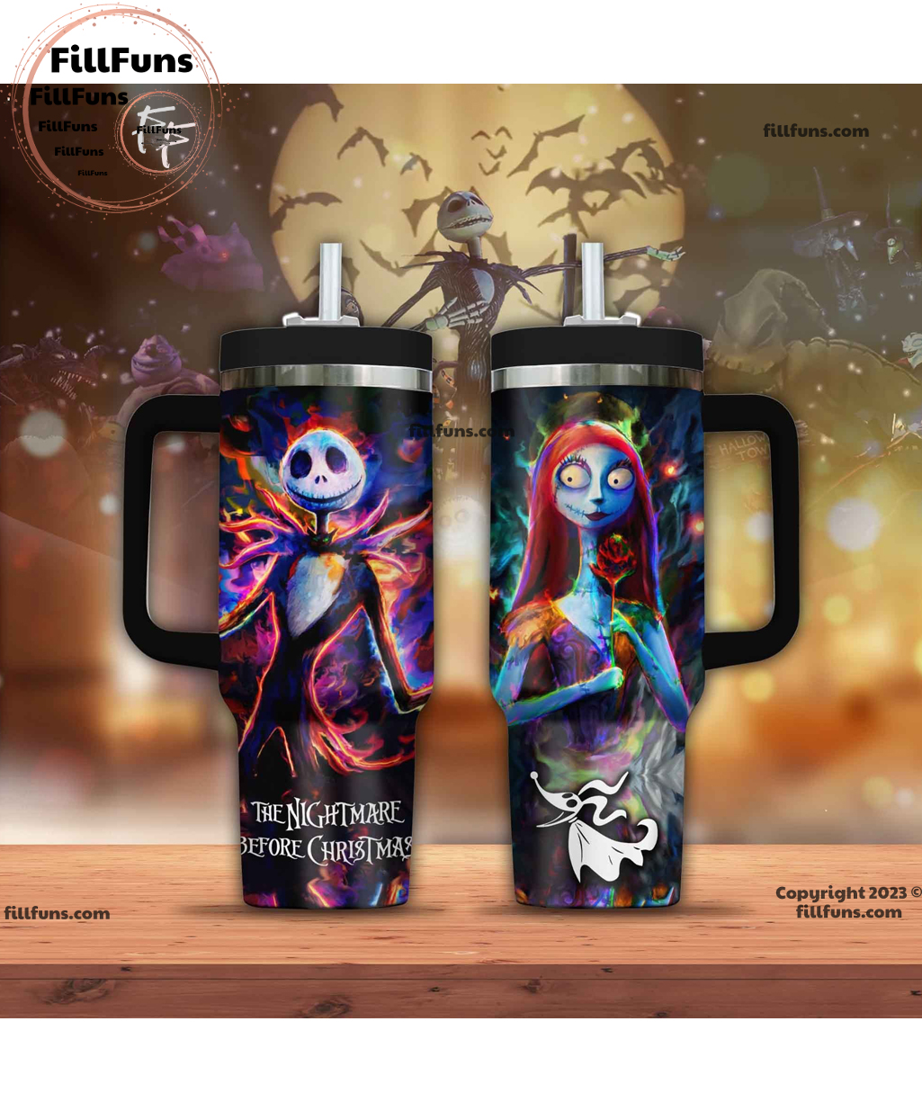 Jack and Sally The Nightmare Before Christmas Cartoon Custom Quencher 30oz or 40oz Stainless Steel Tumbler With Handle HG
