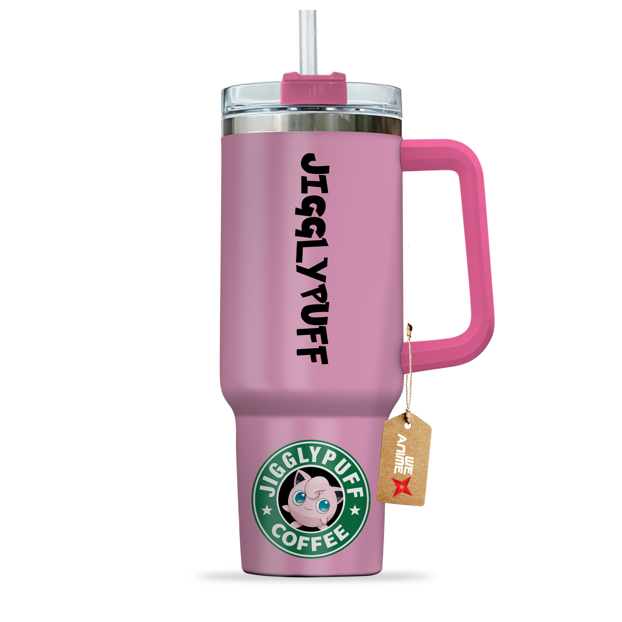 Jigglypuff Coffee Pokemon Anime Custom 30oz or 40oz Quencher Stainless Steel Tumbler With Handle, Best Gift Idea NVA