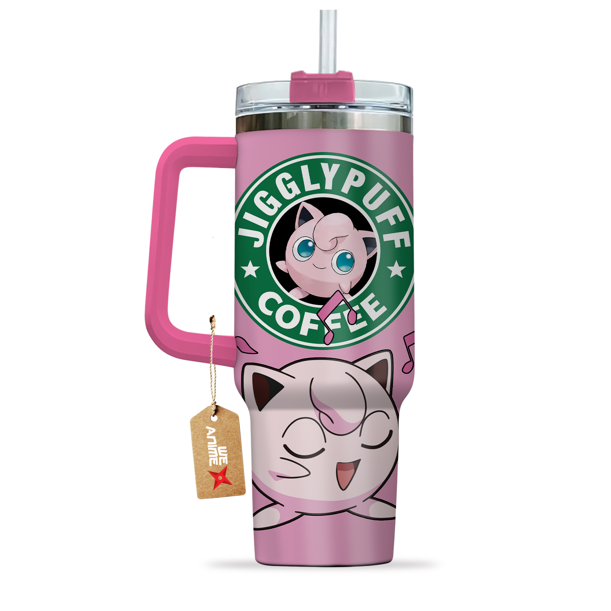 Jigglypuff Coffee Pokemon Anime Custom 30oz or 40oz Quencher Stainless Steel Tumbler With Handle, Best Gift Idea NVA