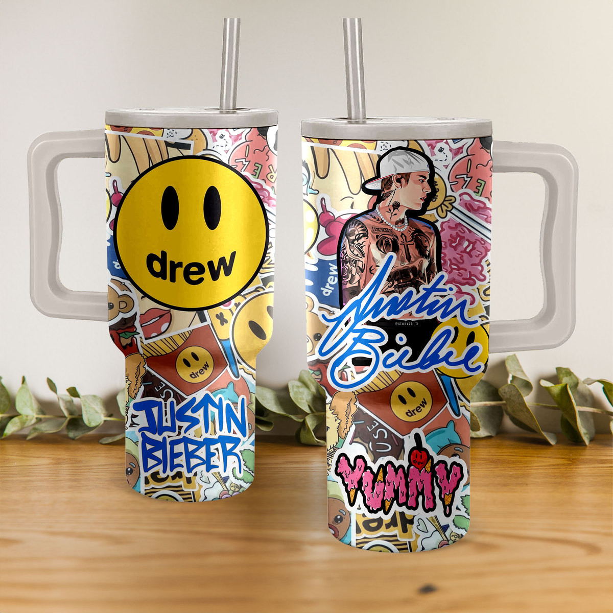 Justin Bieber Drew House Music Custom Stanley Quencher 40oz Stainless Steel Tumbler HG With Handle