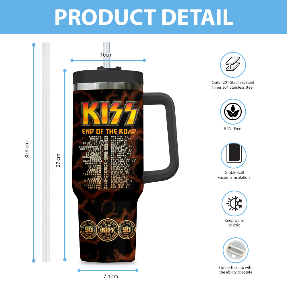 Kiss Band Music Custom Quencher 30oz or 40oz Stainless Steel Tumbler HG With Handle