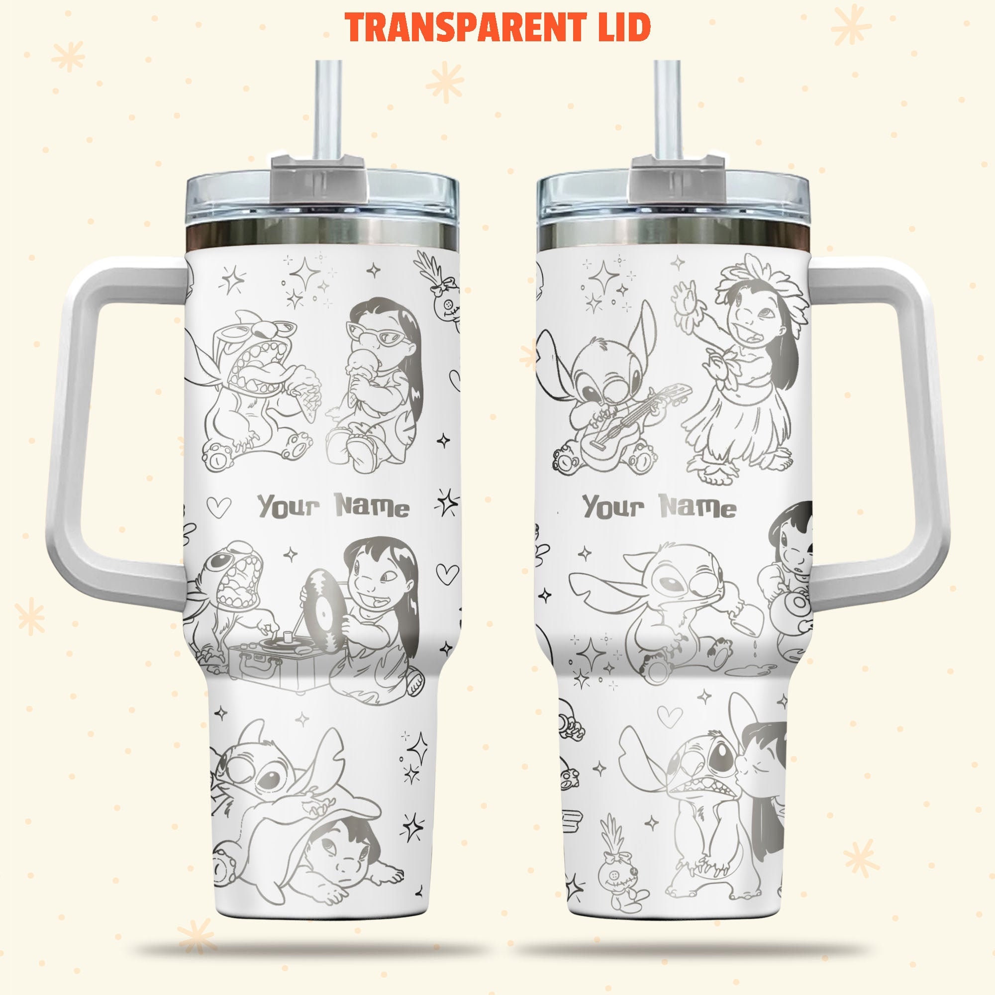 Lilo And Stitch Disney Cartoon 30oz or 40oz Quencher Stainless Steel Tumbler With Handle, Best Gift Idea NVA