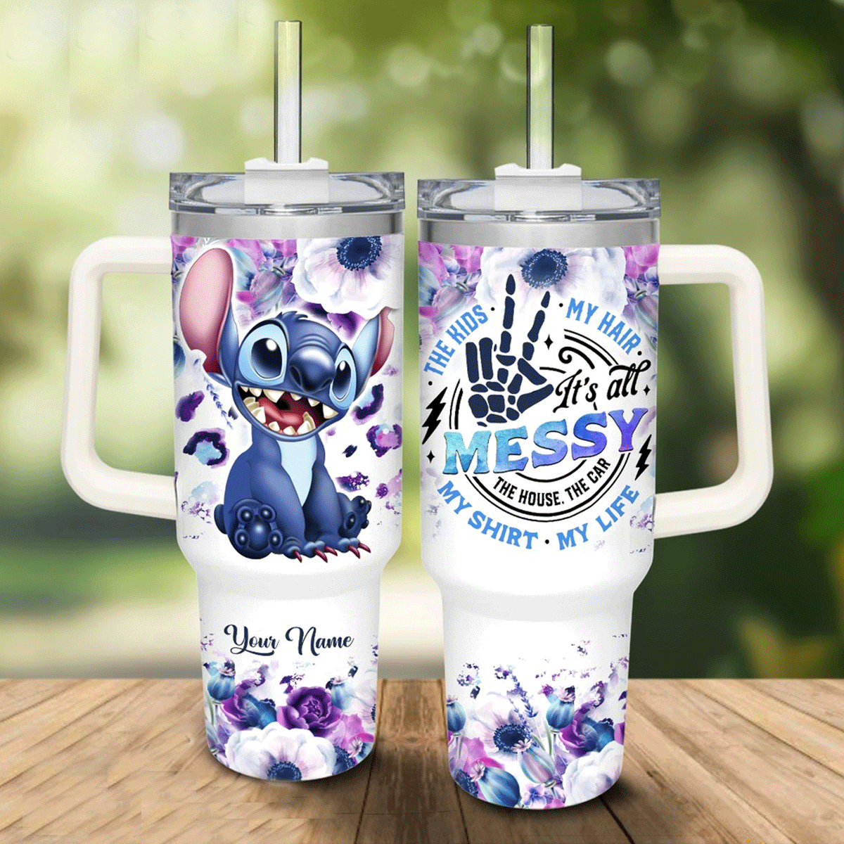 Custom Name Stitch Girl Its All Messy30oz or 40 oz Tumbler HG 40oz, Disney Stitch Tumbler