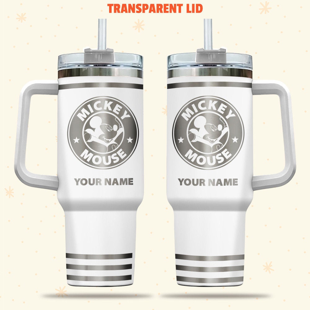 Mickey Mouse Disney Cartoon 30oz or 40oz Quencher Stainless Steel Tumbler With Handle, Best Gift Idea NVA