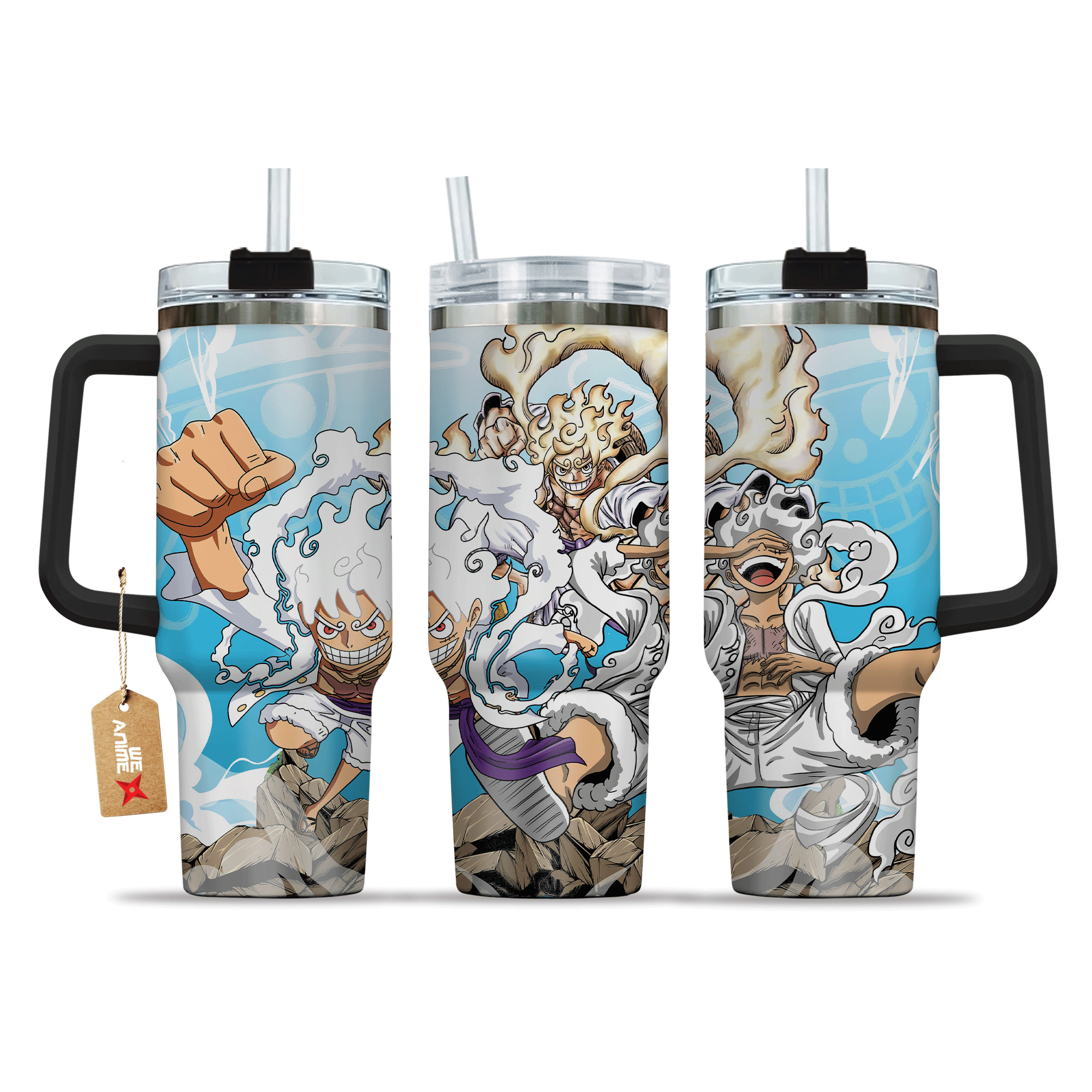 Monkey D. Luffy Gear 5 One Piece Anime Custom 30oz or 40oz Quencher Stainless Steel Tumbler With Handle, Best Gift Idea NVA, Best Gift Idea NVA