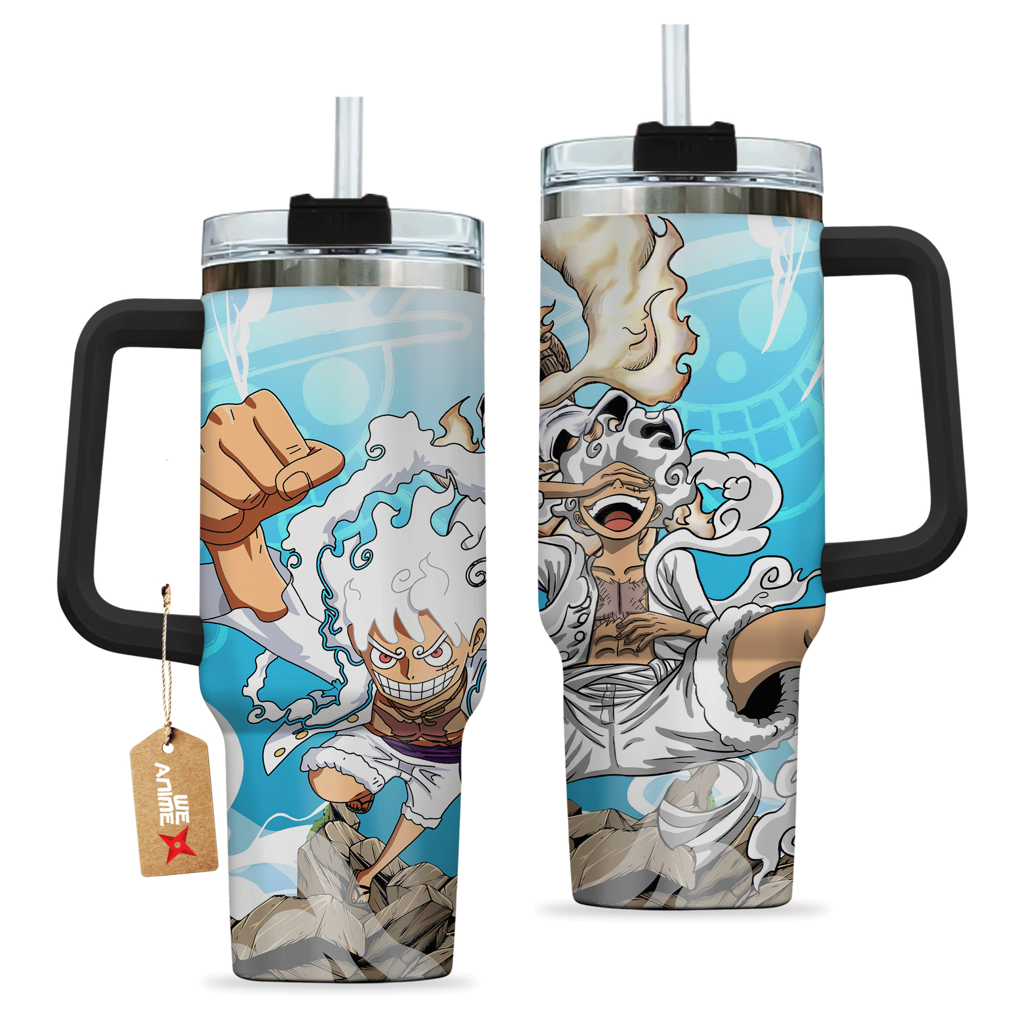 Monkey D. Luffy Gear 5 One Piece Anime Custom 30oz or 40oz Quencher Stainless Steel Tumbler With Handle, Best Gift Idea NVA, Best Gift Idea NVA
