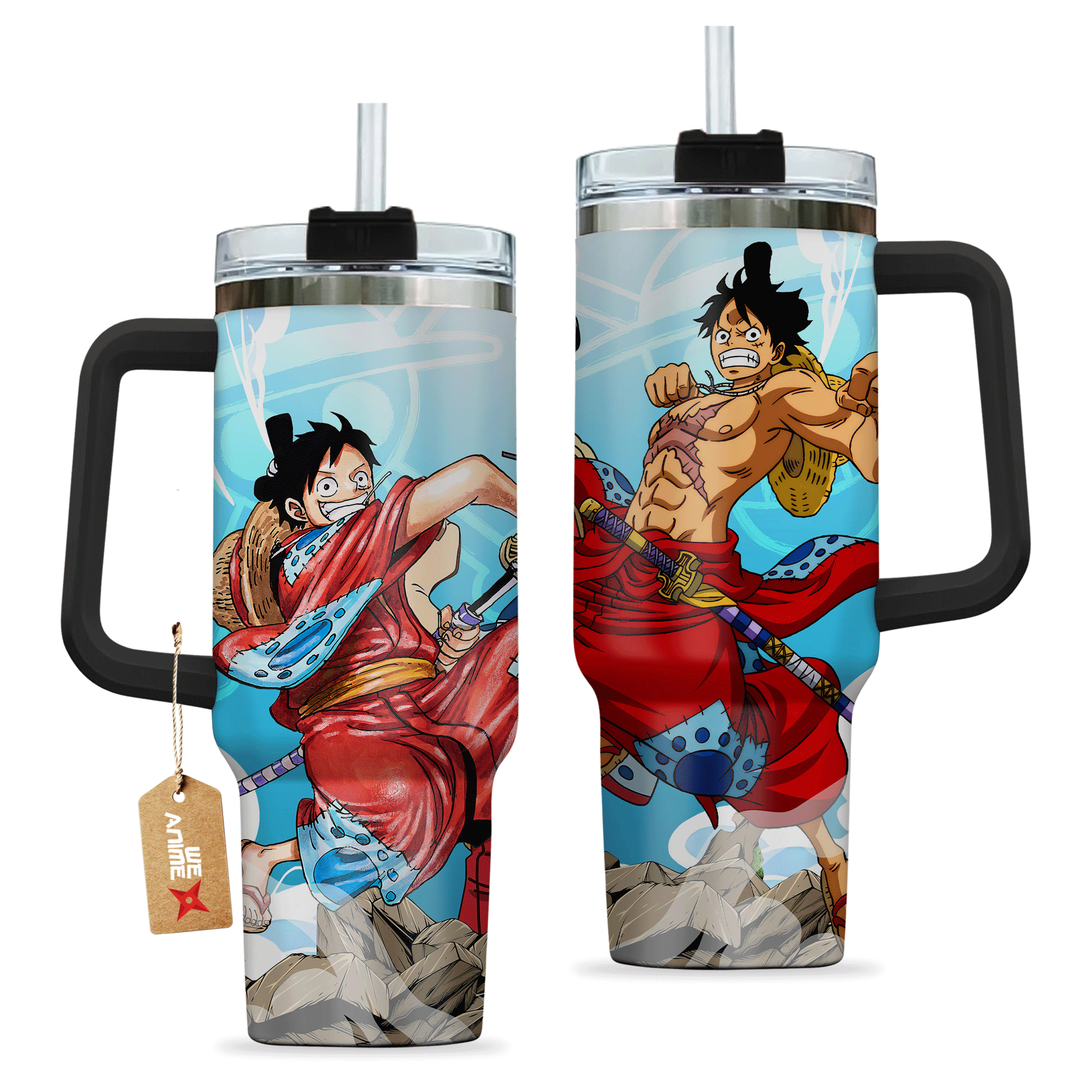 Monkey D. Luffy Wano Arc One Piece Anime Custom 30oz or 40oz Quencher Stainless Steel Tumbler With Handle, Best Gift Idea NVA, Best Gift Idea NVA