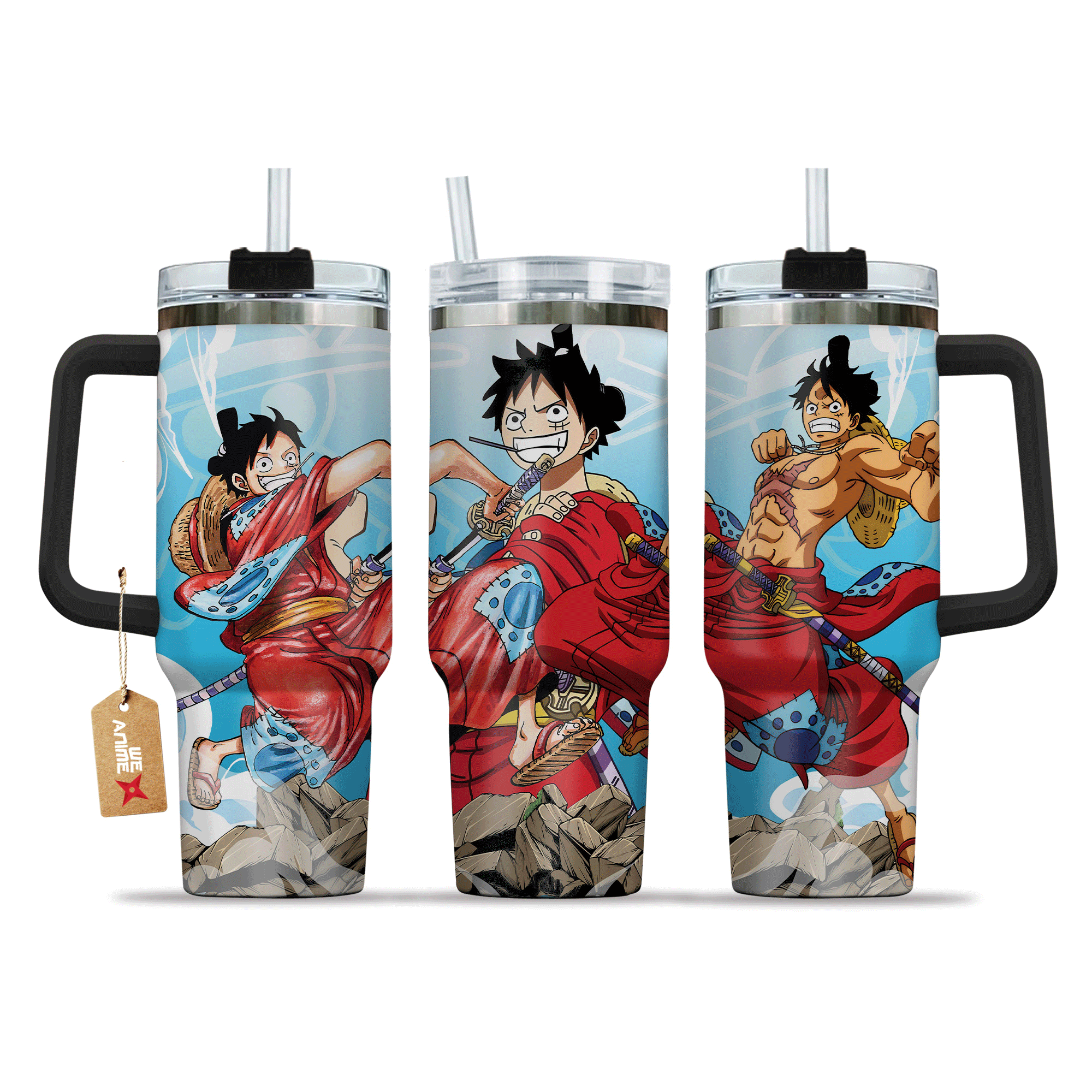 Monkey D. Luffy Wano Arc One Piece Anime Custom 30oz or 40oz Quencher Stainless Steel Tumbler With Handle, Best Gift Idea NVA, Best Gift Idea NVA