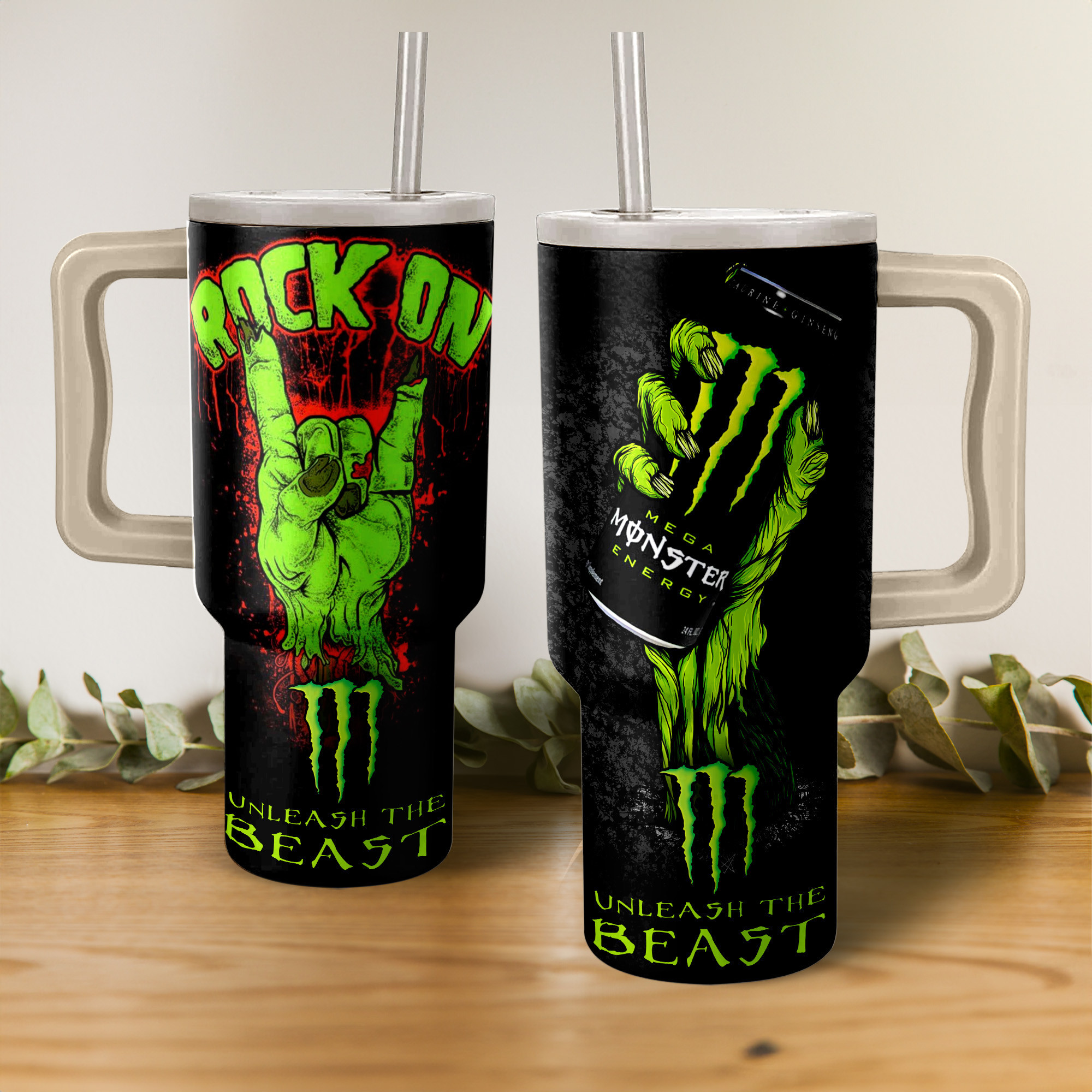 Monster Energy Custom Stanley Quencher 40oz Stainless Steel Tumbler HG With Handle