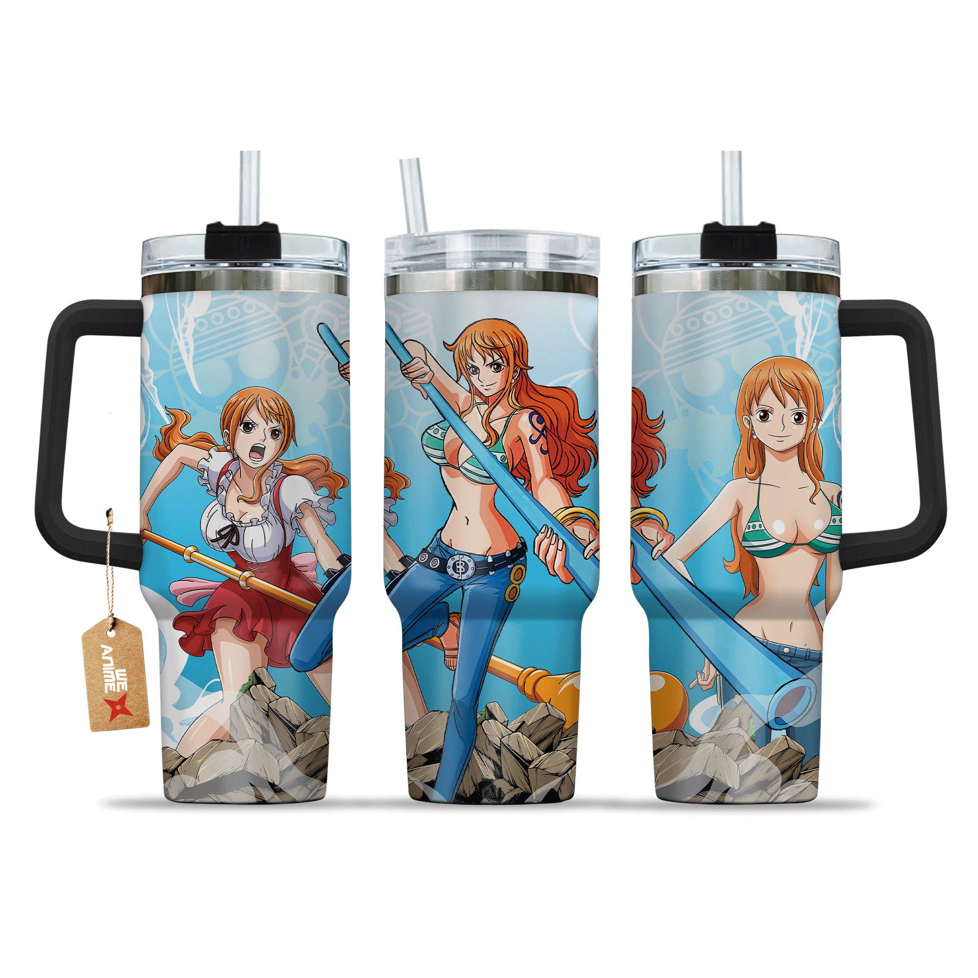 Nami One Piece Anime Custom 30oz or 40oz Quencher Stainless Steel Tumbler With Handle, Best Gift Idea NVA, Best Gift Idea NVA