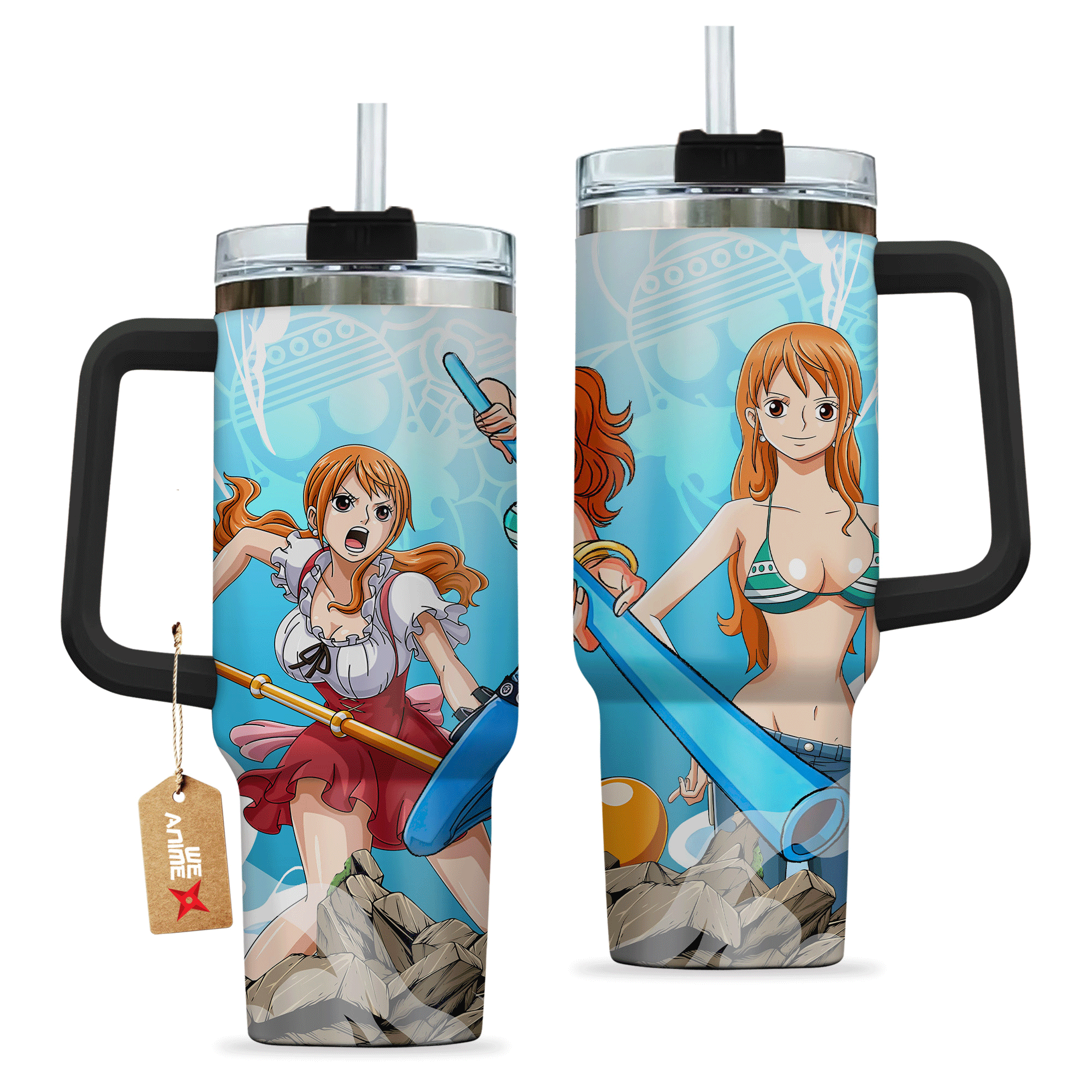 Nami One Piece Anime Custom 30oz or 40oz Quencher Stainless Steel Tumbler With Handle, Best Gift Idea NVA, Best Gift Idea NVA