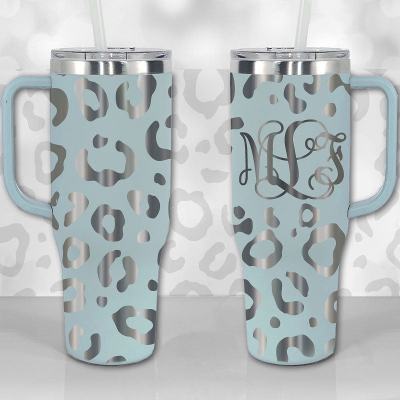 Leopard Print Monogram or Name Personalized 30oz or 40oz Tumbler with Handle, Best Gifts NVA