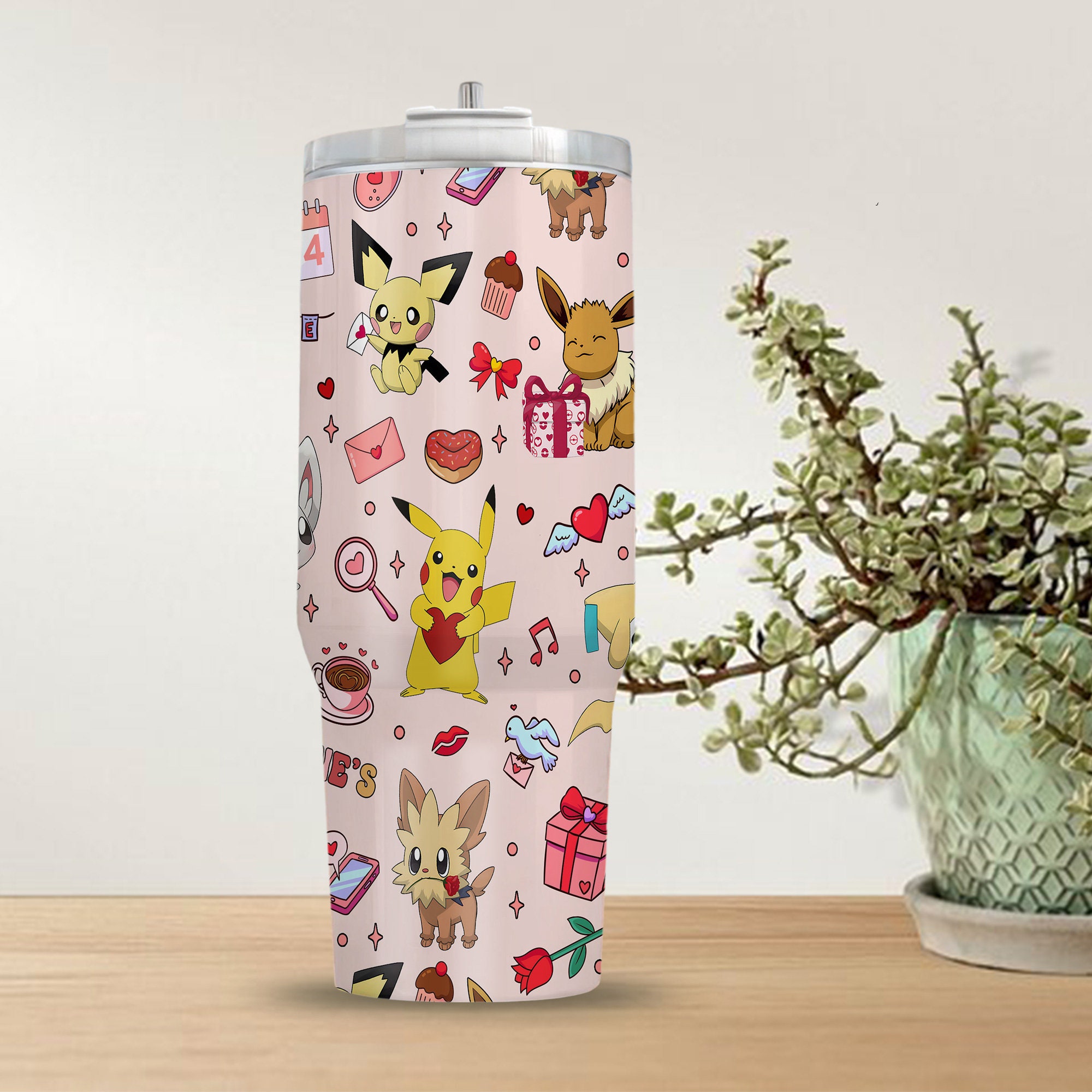 Pokemon Valentine’s Day Games Custom Quencher 30oz Or 40oz Stainless Steel Tumbler With Handle HG