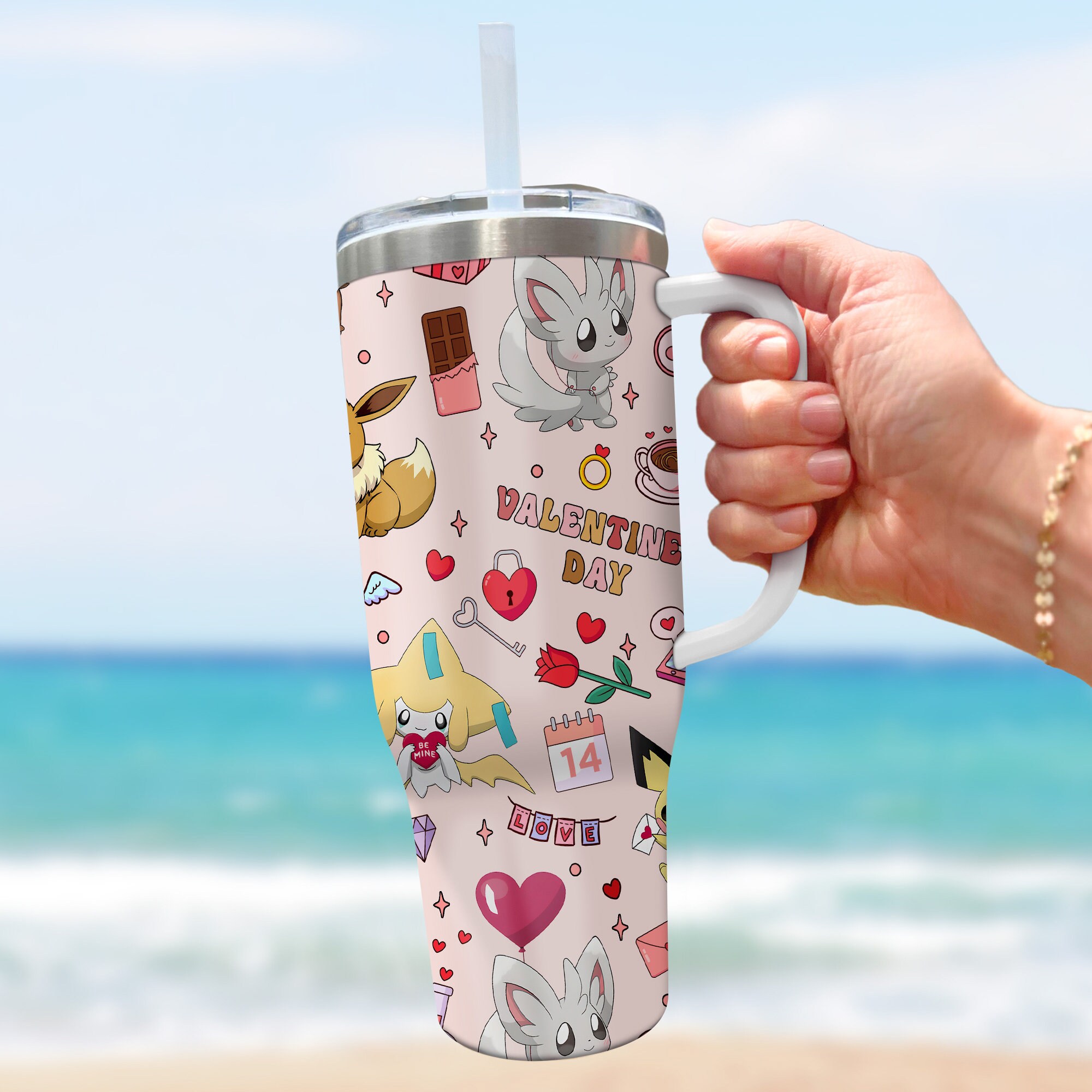 Pokemon Valentine’s Day Games Custom Quencher 30oz Or 40oz Stainless Steel Tumbler With Handle HG