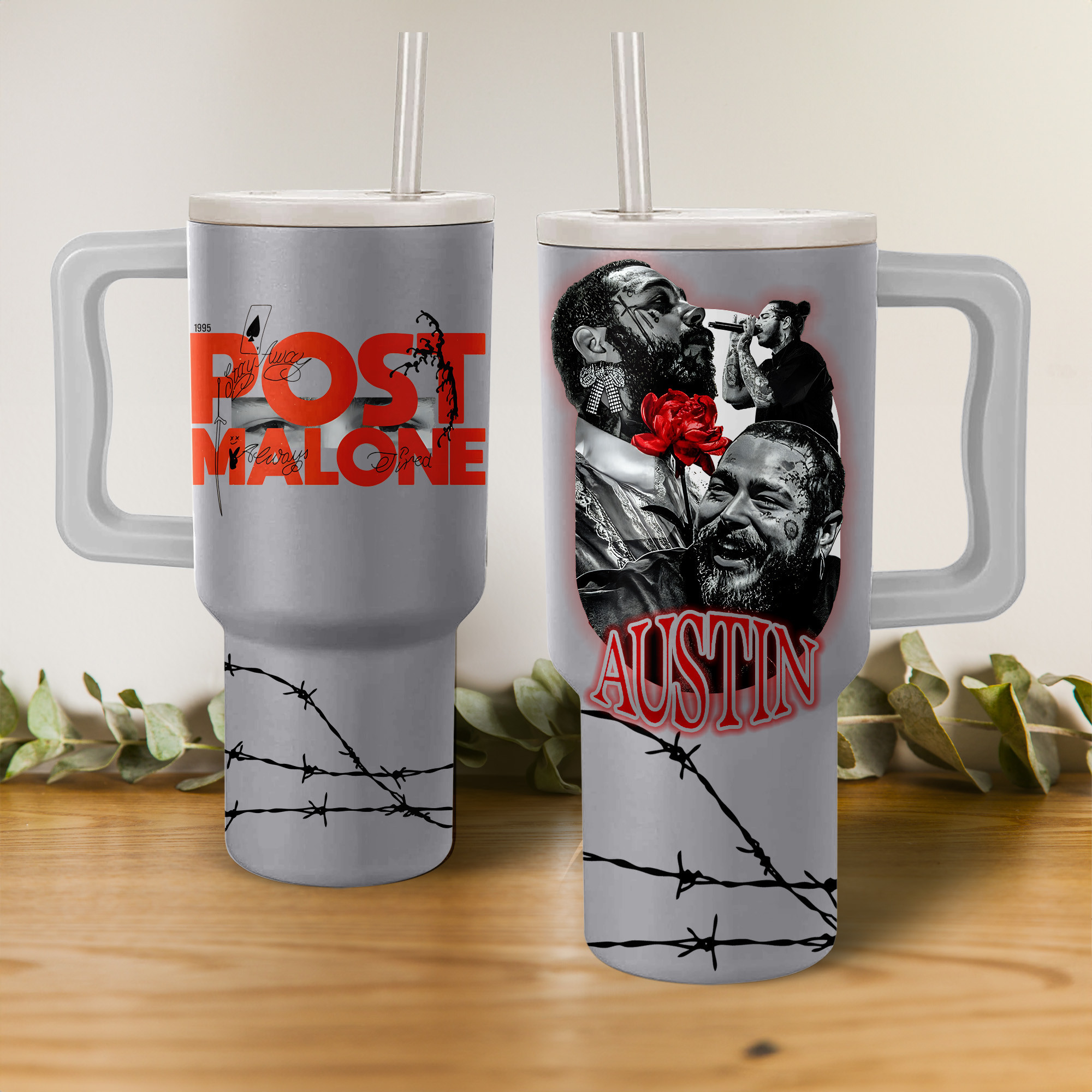 Post Malone Music Custom Stanley Quencher 40oz Stainless Steel Tumbler HG With Handle