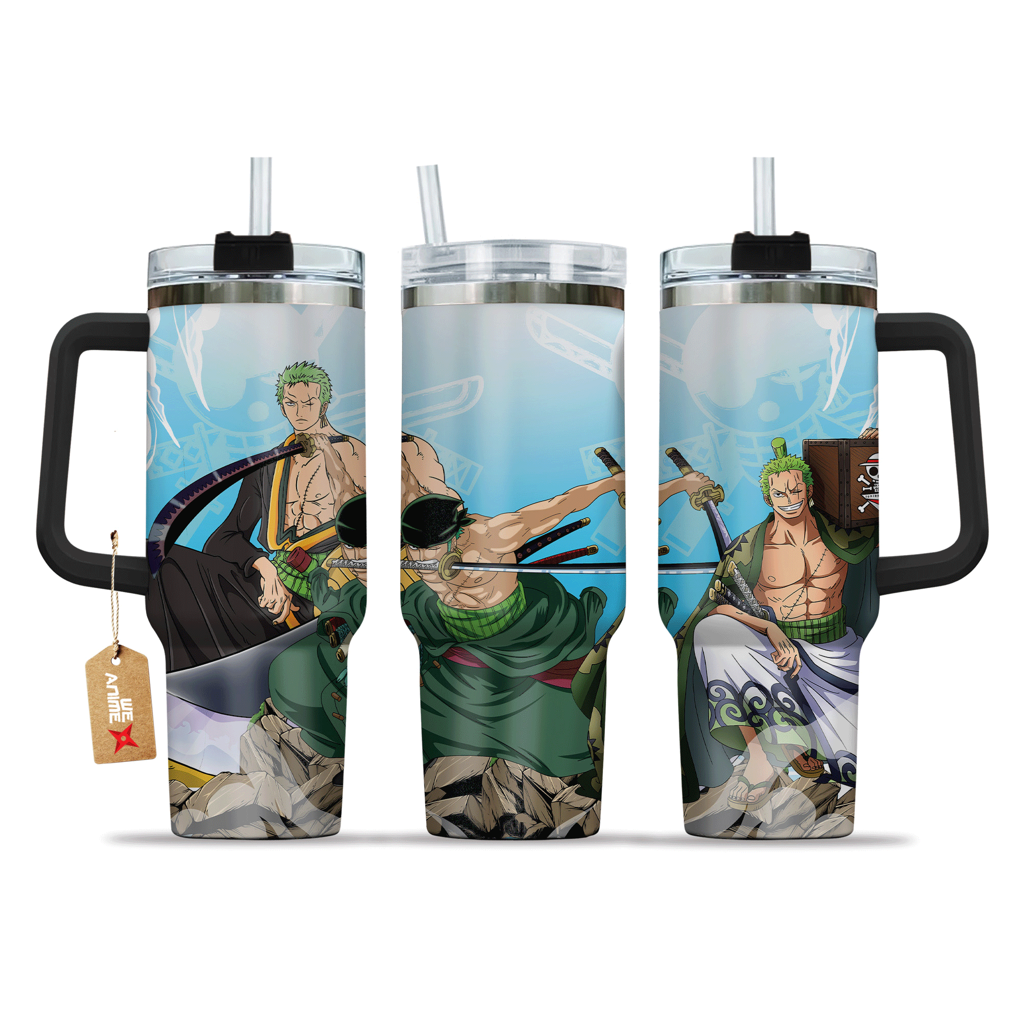Roronoa Zoro One Piece Anime Custom 30oz or 40oz Quencher Stainless Steel Tumbler With Handle, Best Gift Idea NVA, Best Gift Idea NVA