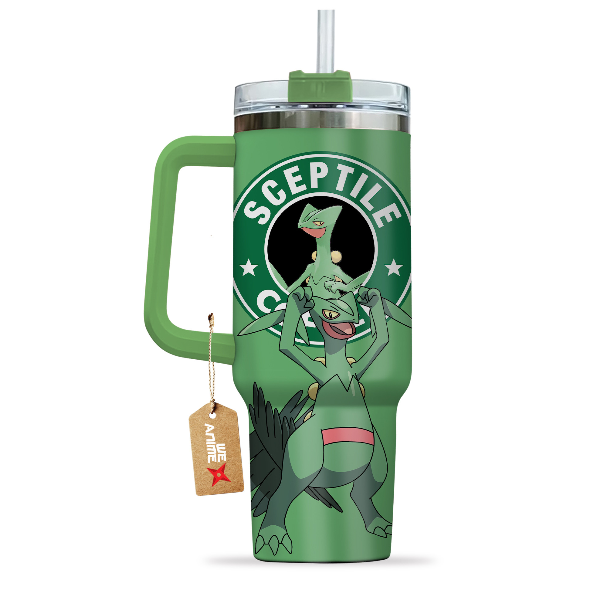 Sceptile Coffee Pokemon Anime Custom 30oz or 40oz Quencher Stainless Steel Tumbler With Handle, Best Gift Idea NVA