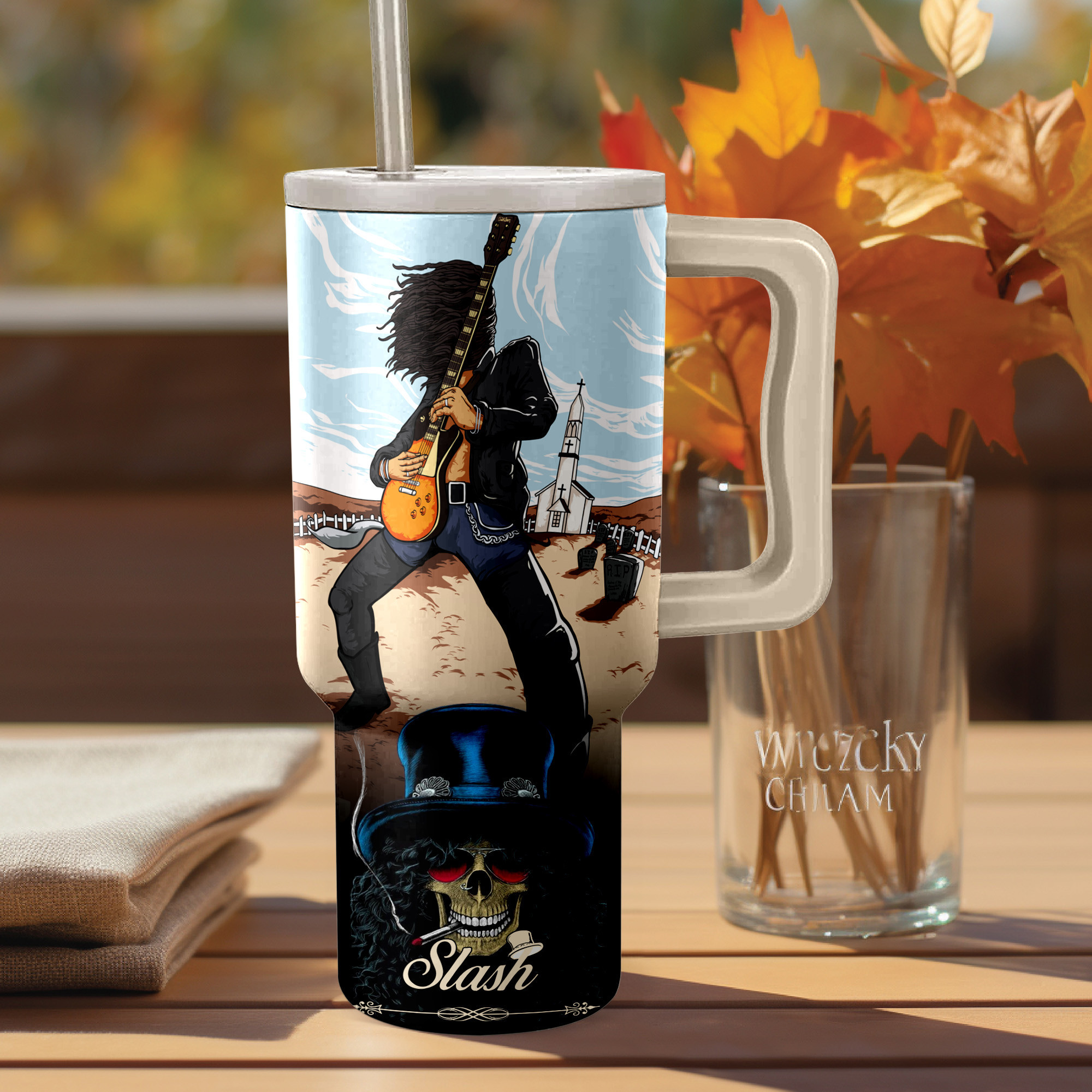 Slash Guns Nā Roses Music Custom Stanley Quencher 40oz Stainless Steel Tumbler HG With Handle